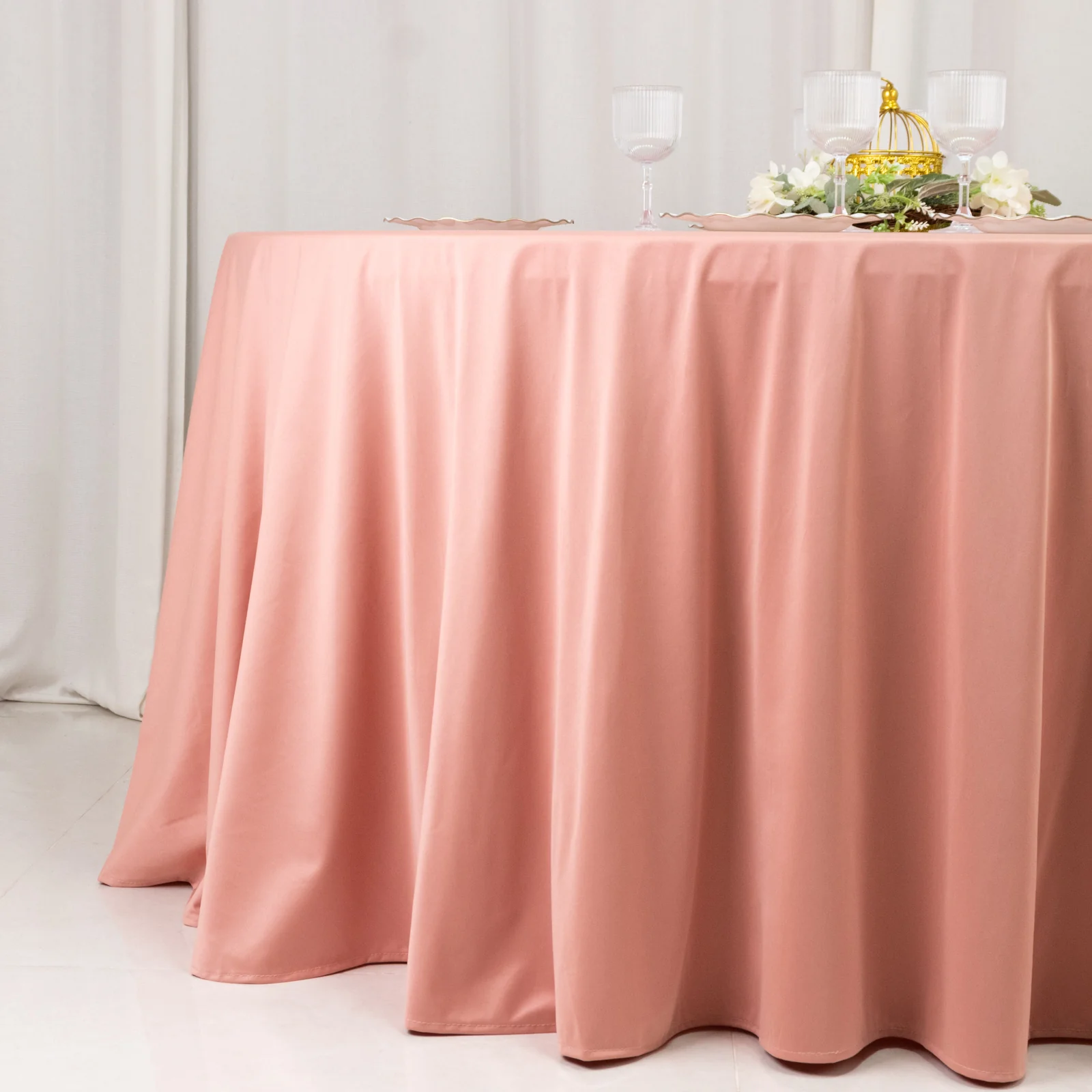 Scuba Round Tablecloth 120" Dusty Rose - Seamless & Wrinkle Free Table Cover - Image 2
