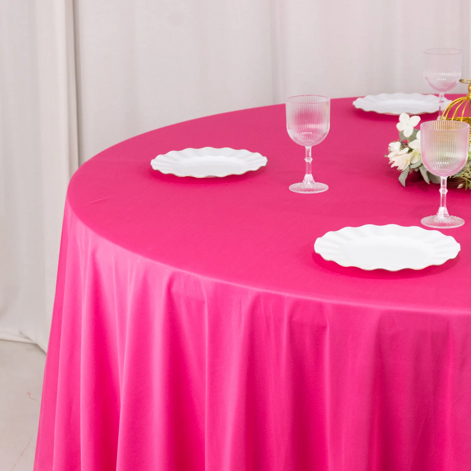 Scuba Round Tablecloth 120" Fuchsia - Seamless & Wrinkle Free Table Cover - Image 7