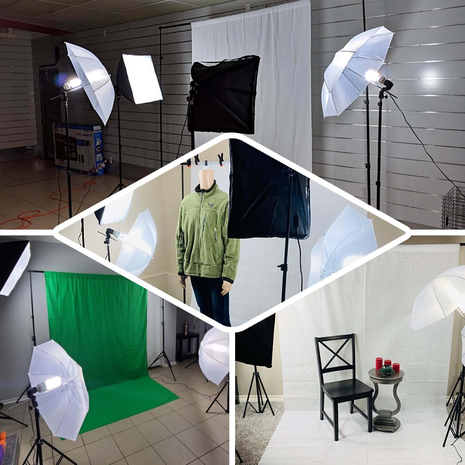 White Umbrella Continuous Lighting Photo Video Studio Kit With Soft Box Reflectors and Muslin Chromakey Backgrounds 1200W - Image 5