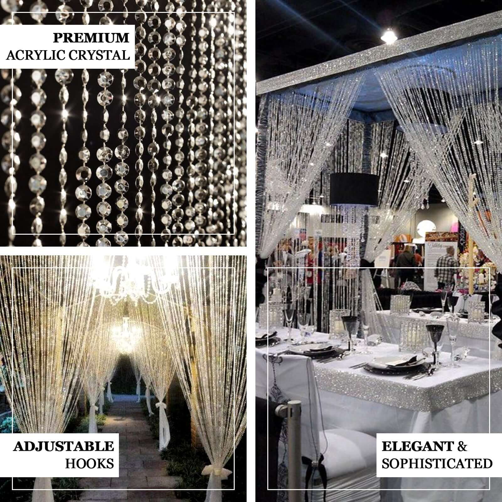 Crystal Diamond Beaded Curtain with Plastic Rod and Adjustable Hooks 12ft - Image 4