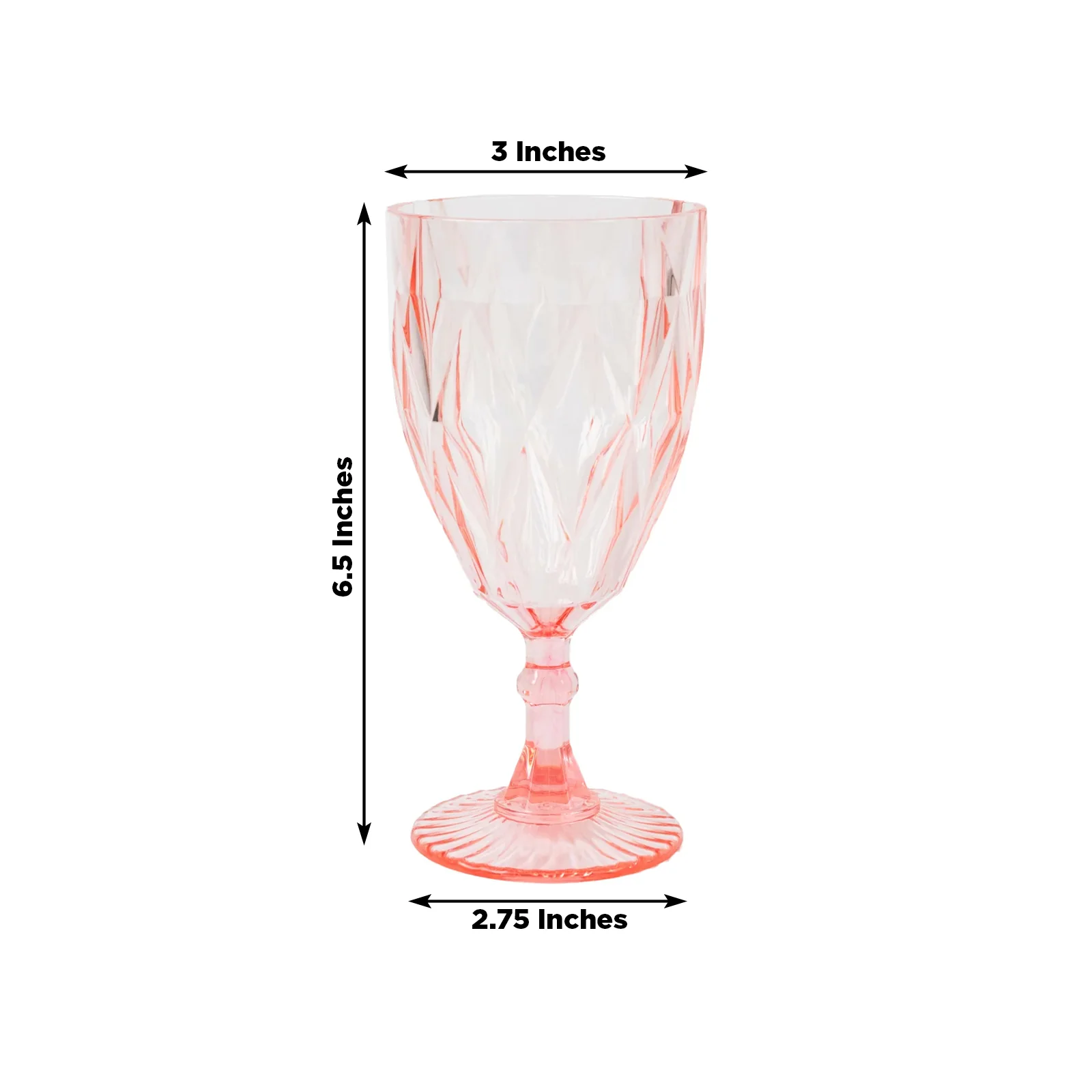 12 Pack Diamond Cut Vintage Plastic Wine Goblets – Blush 11oz Embossed Reusable Drink & Cocktail Glasses - Image 3