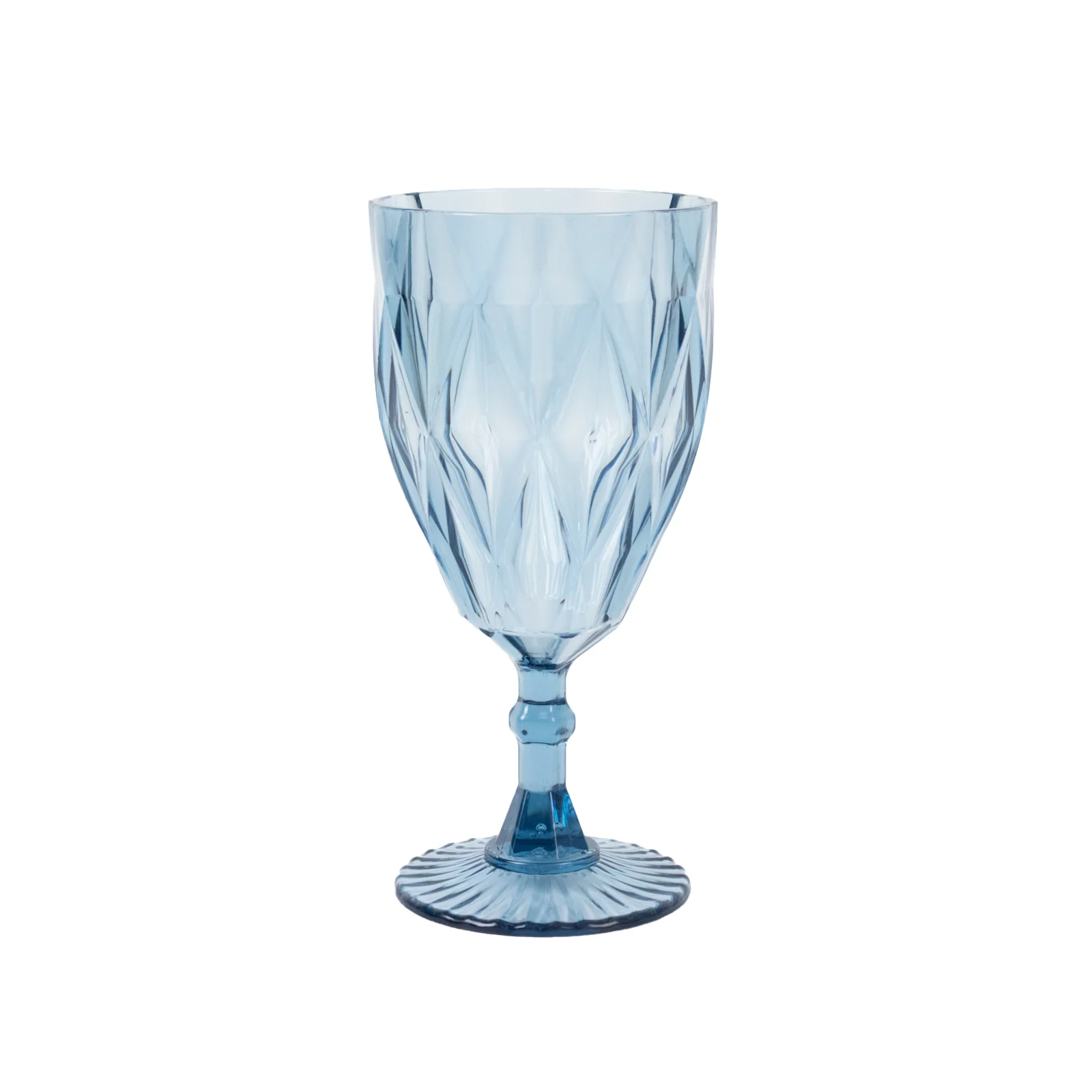 12 Pack Diamond Cut Vintage Plastic Wine Goblets – Dusty Blue 11oz Embossed Reusable Drink & Cocktail Glasses - Image 2