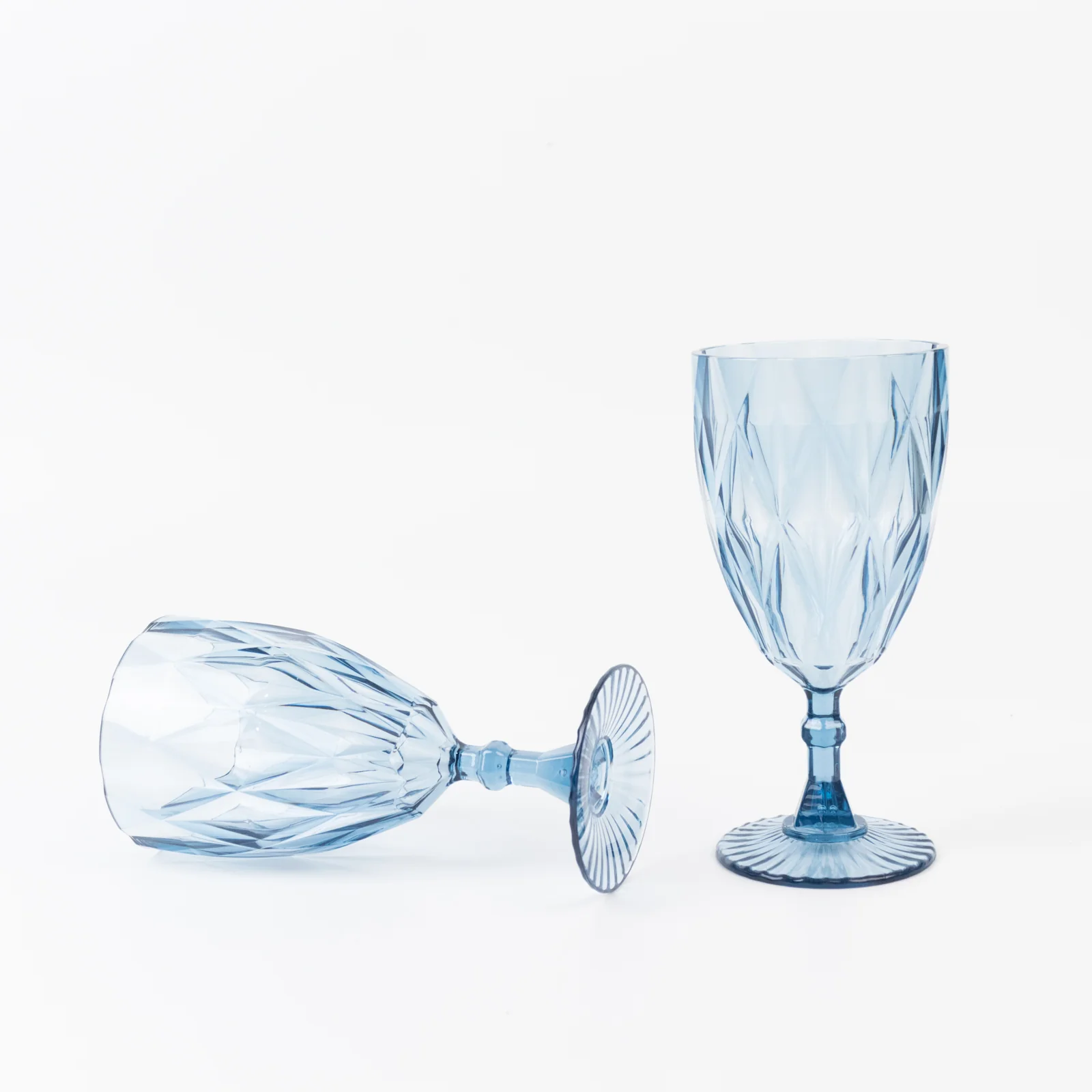 12 Pack Diamond Cut Vintage Plastic Wine Goblets – Dusty Blue 11oz Embossed Reusable Drink & Cocktail Glasses - Image 6