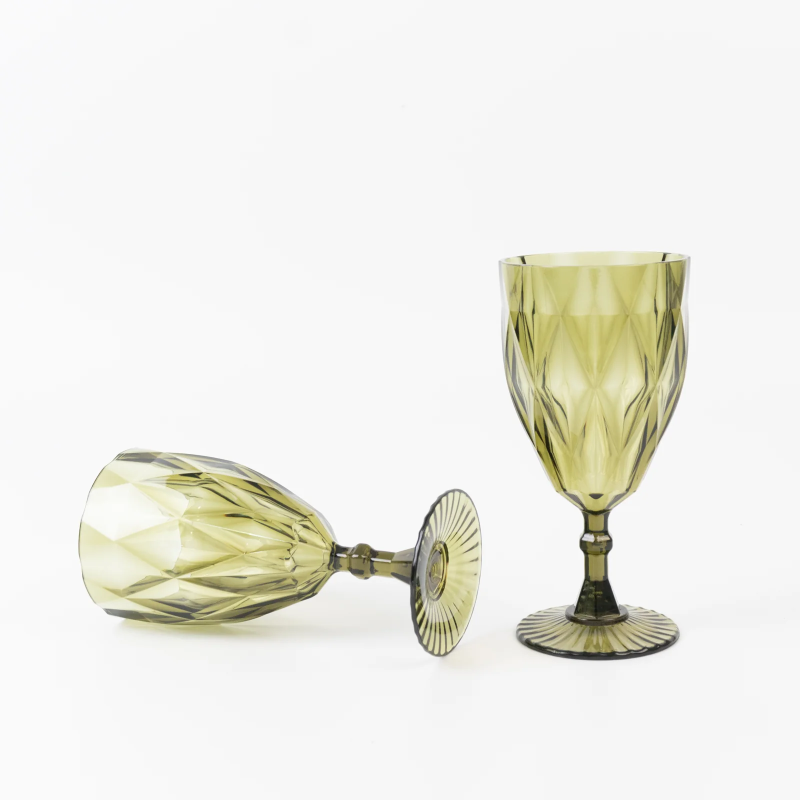 12 Pack Diamond Cut Vintage Plastic Wine Goblets – Dusty Sage Green 11oz Embossed Reusable Drink & Cocktail Glasses - Image 6