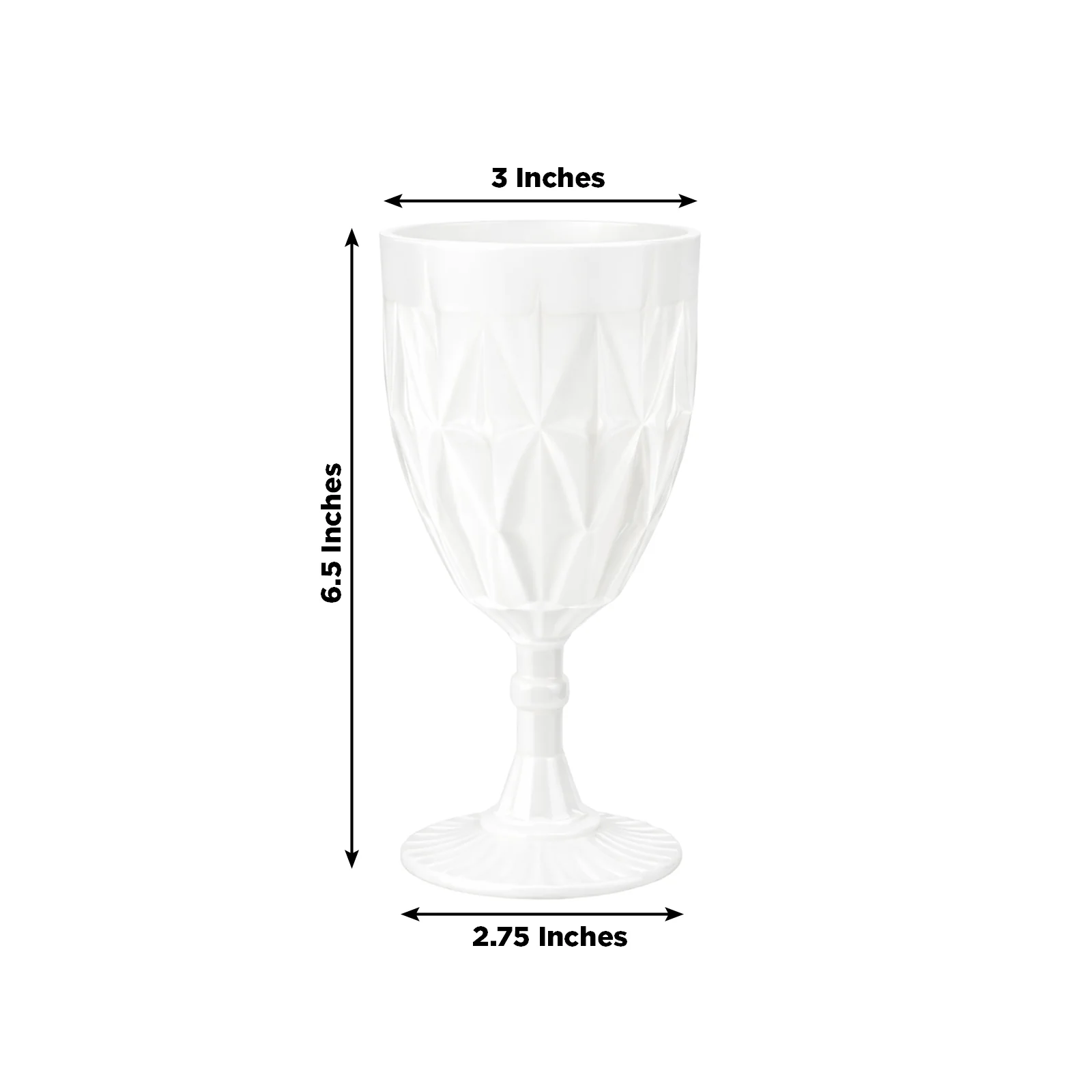 12 Pack Diamond Cut Vintage Plastic Wine Goblets – Pearl White 11oz Embossed Reusable Drink & Cocktail Glasses - Image 3