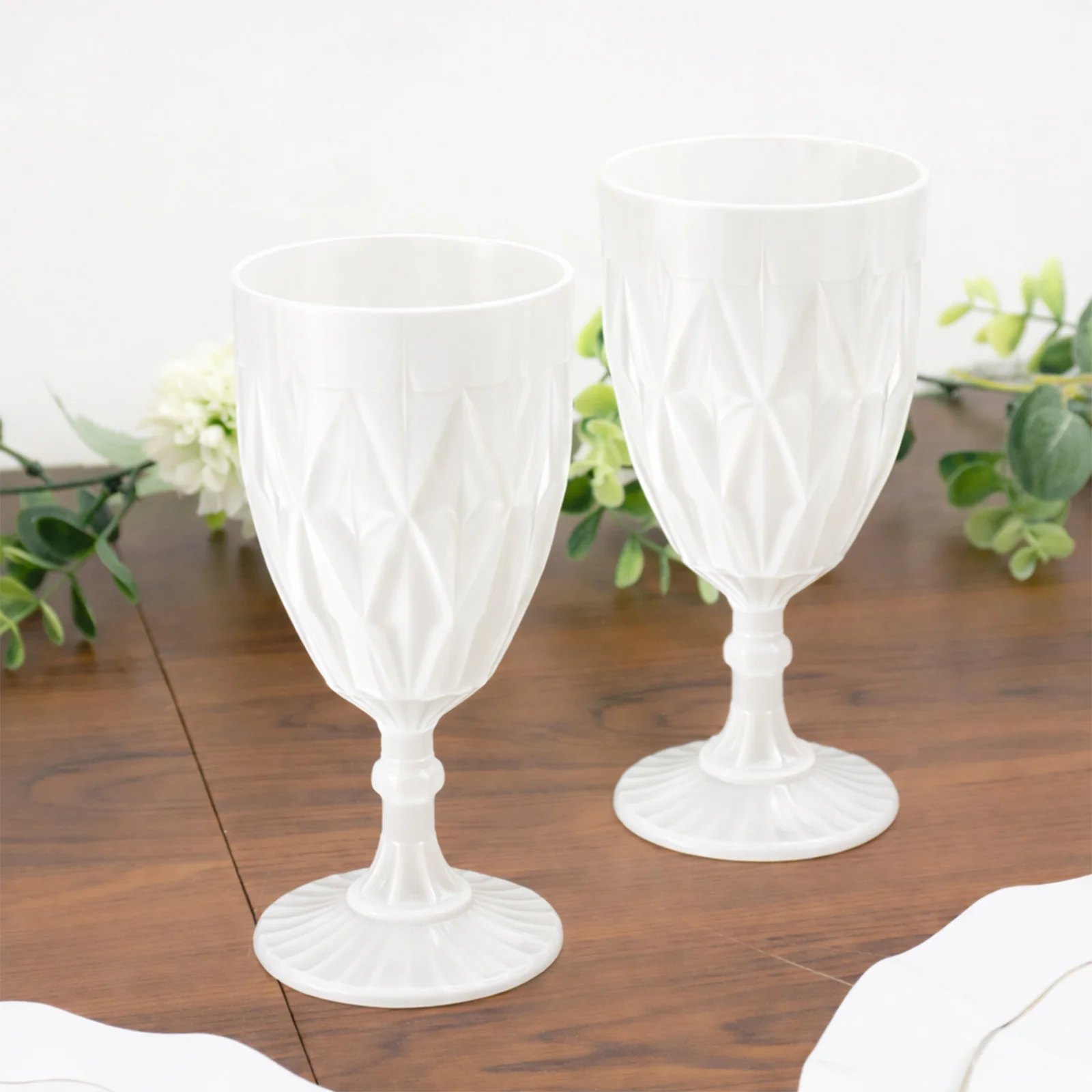 12 Pack Diamond Cut Vintage Plastic Wine Goblets – Pearl White 11oz Embossed Reusable Drink & Cocktail Glasses - Image 6