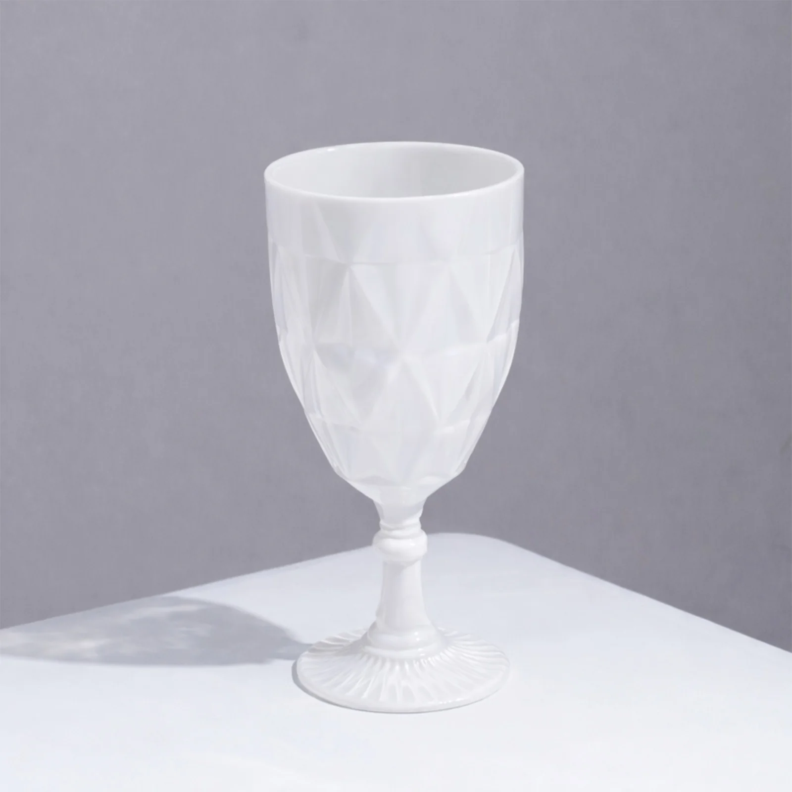 12 Pack Diamond Cut Vintage Plastic Wine Goblets – Pearl White 11oz Embossed Reusable Drink & Cocktail Glasses - Image 9