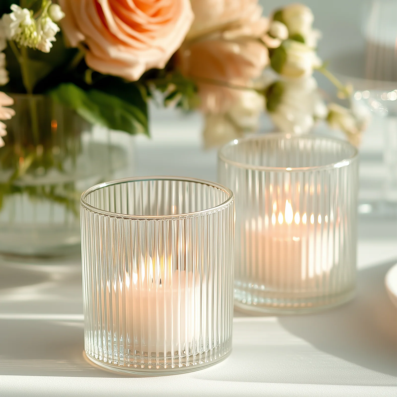 12 Pack Glass Votive Candle Holders – Clear, 2.5" Ribbed Tealight Cups for Tabletop Lighting