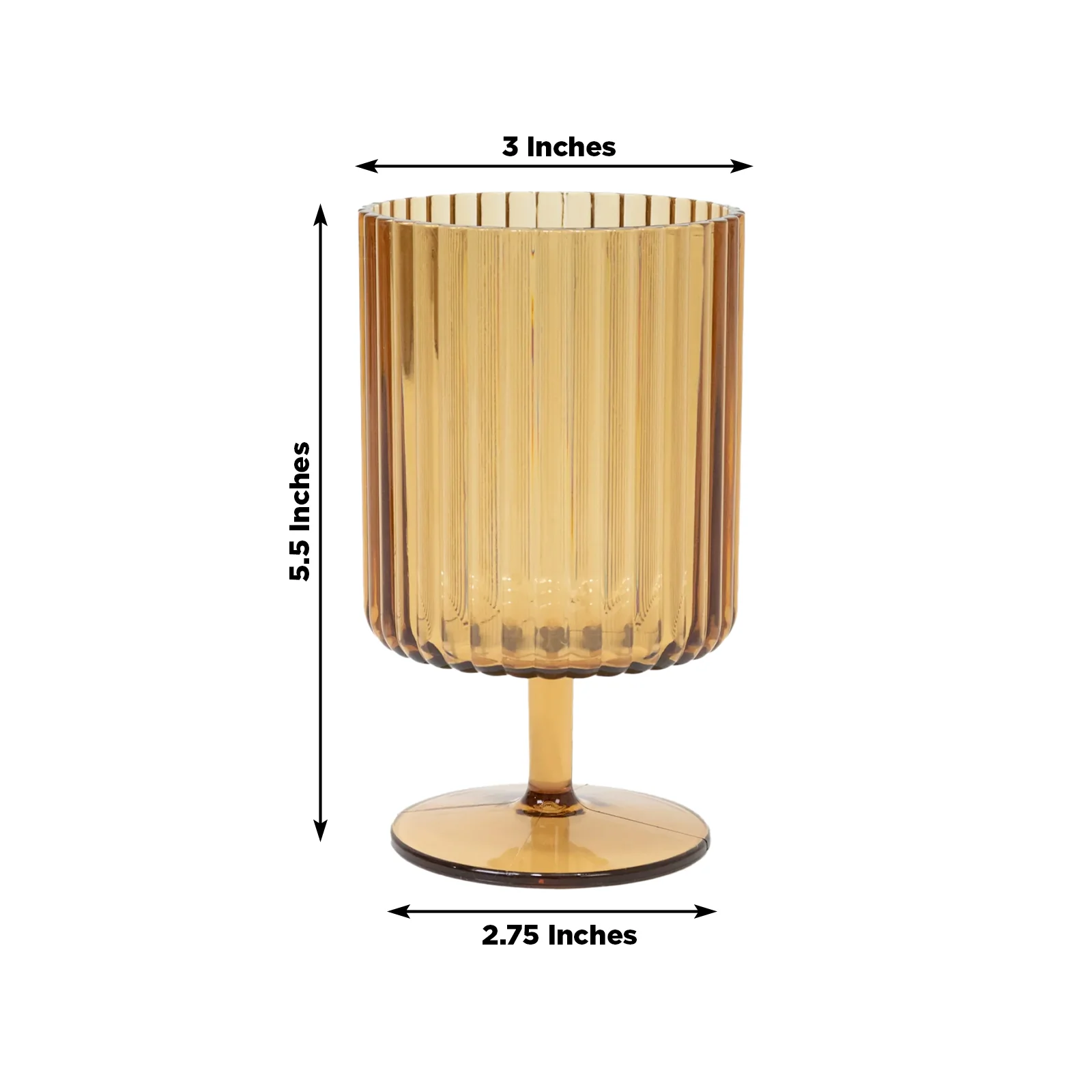 12-Pack Amber Gold Plastic Wine Glasses 12oz, Vintage Ribbed Pattern Short Stemmed - Reusable Shatterproof Goblets - Image 3