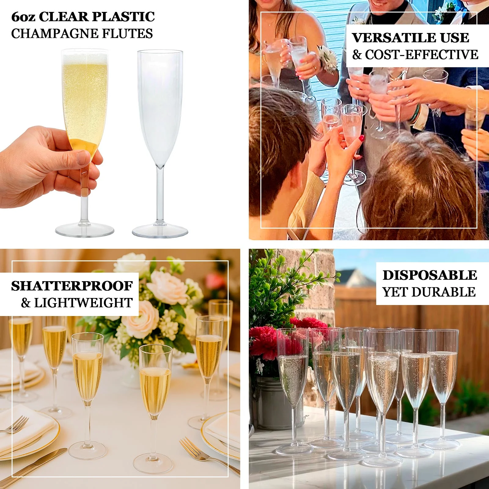 12-Pack Shatterproof Plastic Champagne Flutes – 6oz Pearl White Reusable Toasting Glasses for Parties, Weddings & Events - Image 5