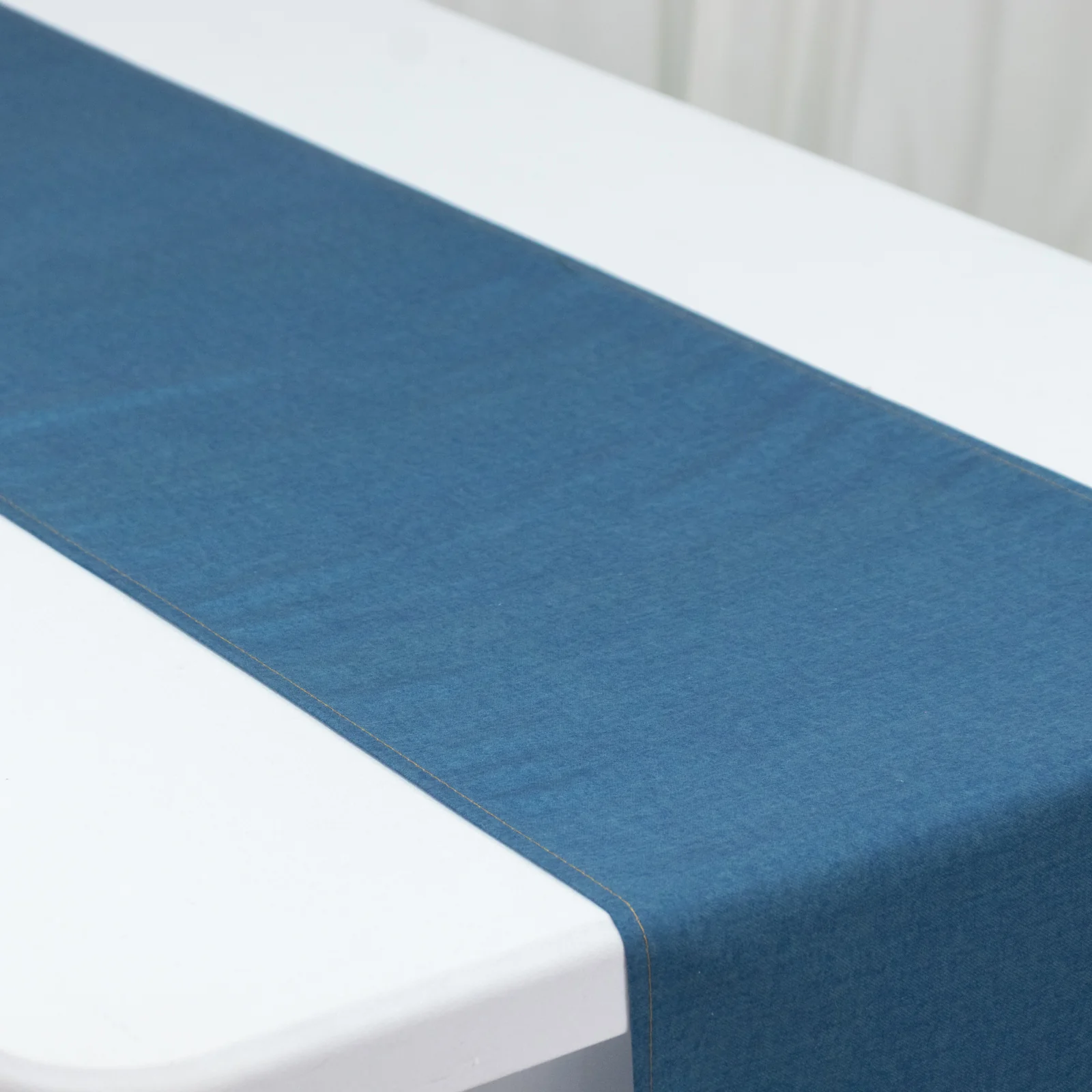 Polyester Table Runner 12"x108" Denim Blue with Faux Denim Design, Wrinkle & Stain Resistant for Modern Events - Image 3