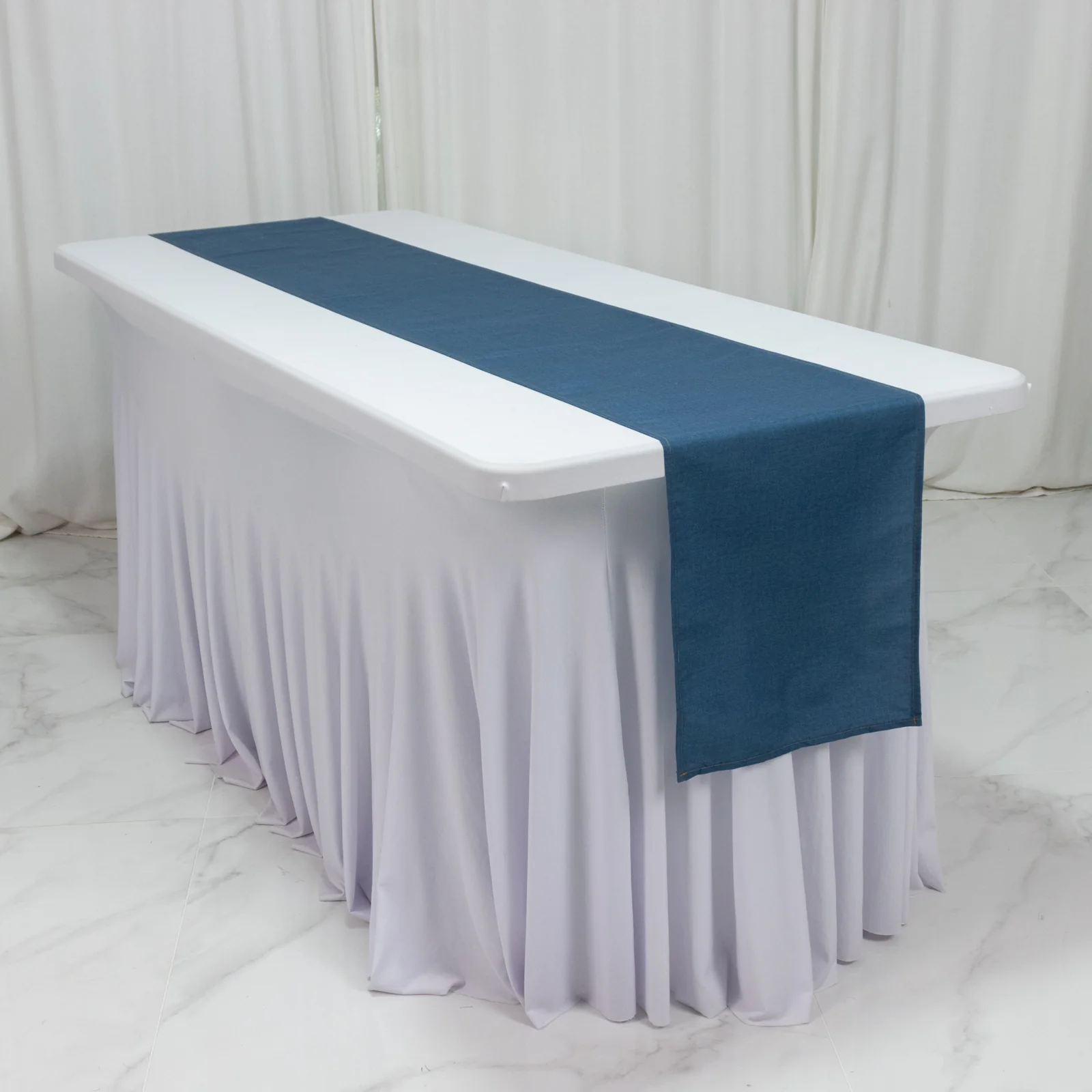 Polyester Table Runner 12"x108" Denim Blue with Faux Denim Design, Wrinkle & Stain Resistant for Modern Events - Image 4