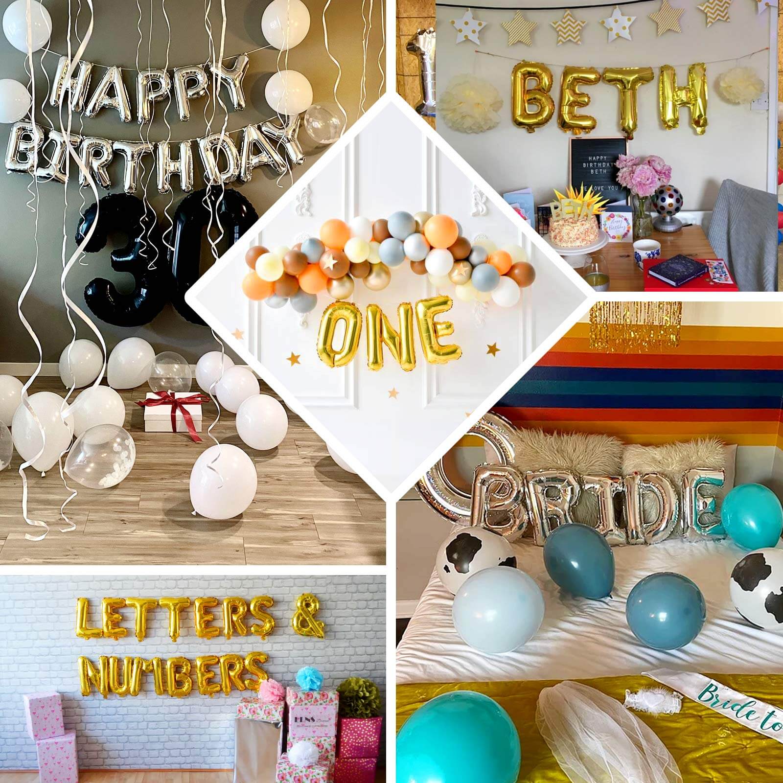13" Matte Gold Letter and Number Balloons, Mylar Foil Balloons - Image 5