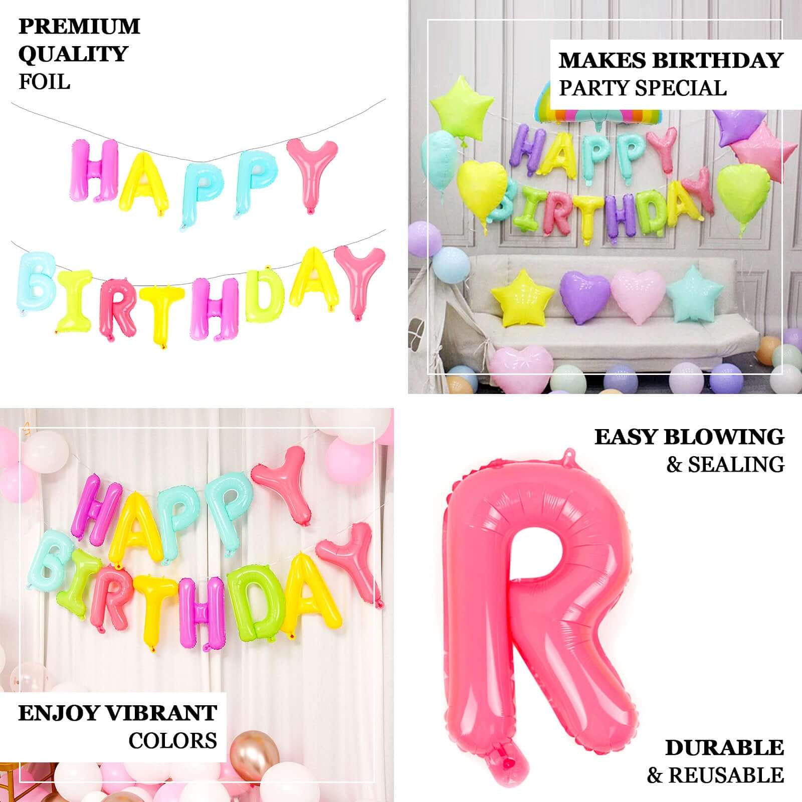 Ready-To-Use Colorful "Happy Birthday" Mylar Foil Balloon Banner 13" - Image 4