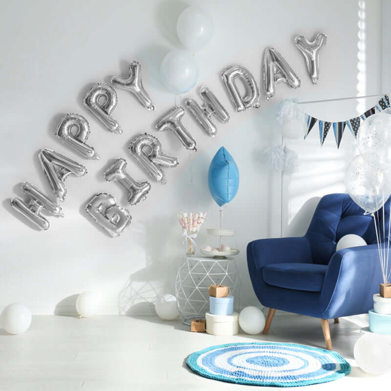 13" Silver Letter & Number Balloons, Shiny Metallic Mylar Foil Alphabet Balloons - Image 2
