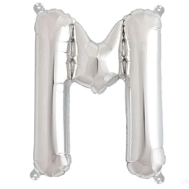 13" Silver Letter & Number Balloons, Shiny Metallic Mylar Foil Alphabet Balloons - Image 23