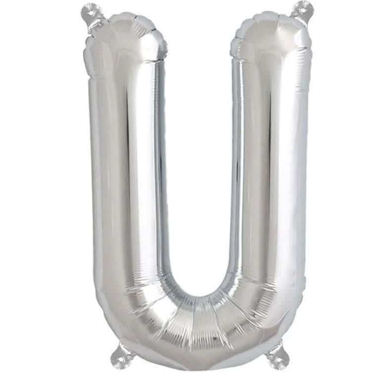 13" Silver Letter & Number Balloons, Shiny Metallic Mylar Foil Alphabet Balloons - Image 31