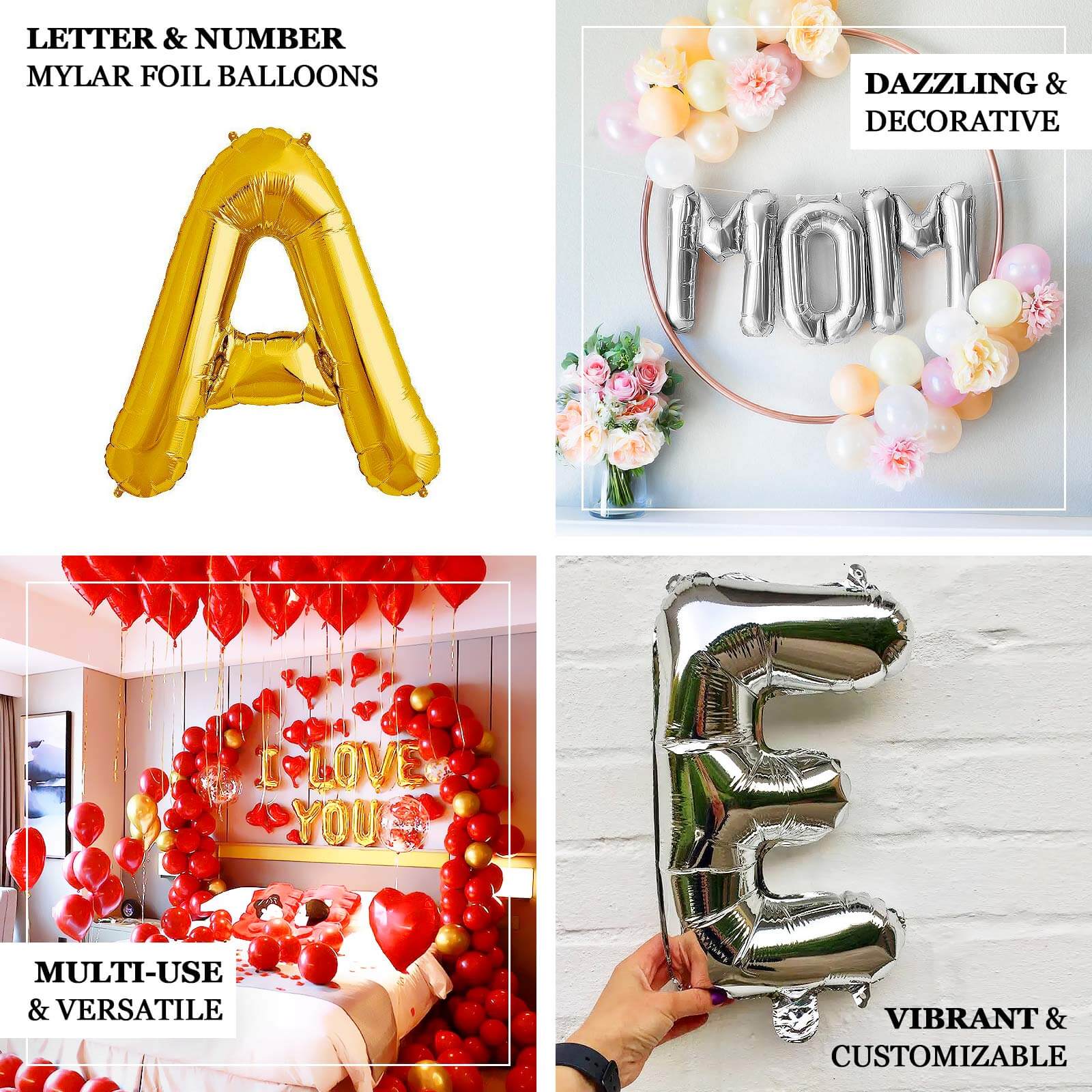 13" Silver Letter & Number Balloons, Shiny Metallic Mylar Foil Alphabet Balloons - Image 6