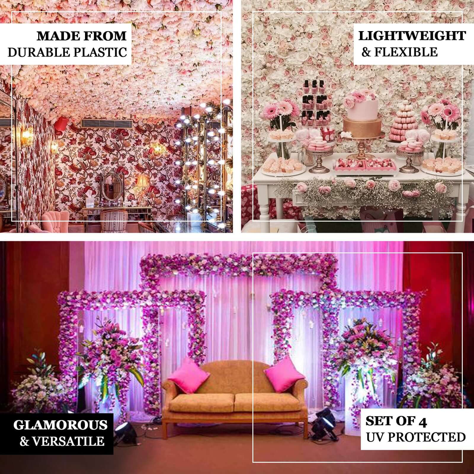 Violet/Purple UV Protected Assorted Flower Wall Mat Backdrop 4 Artificial Panels 13 Sq ft. - Image 4