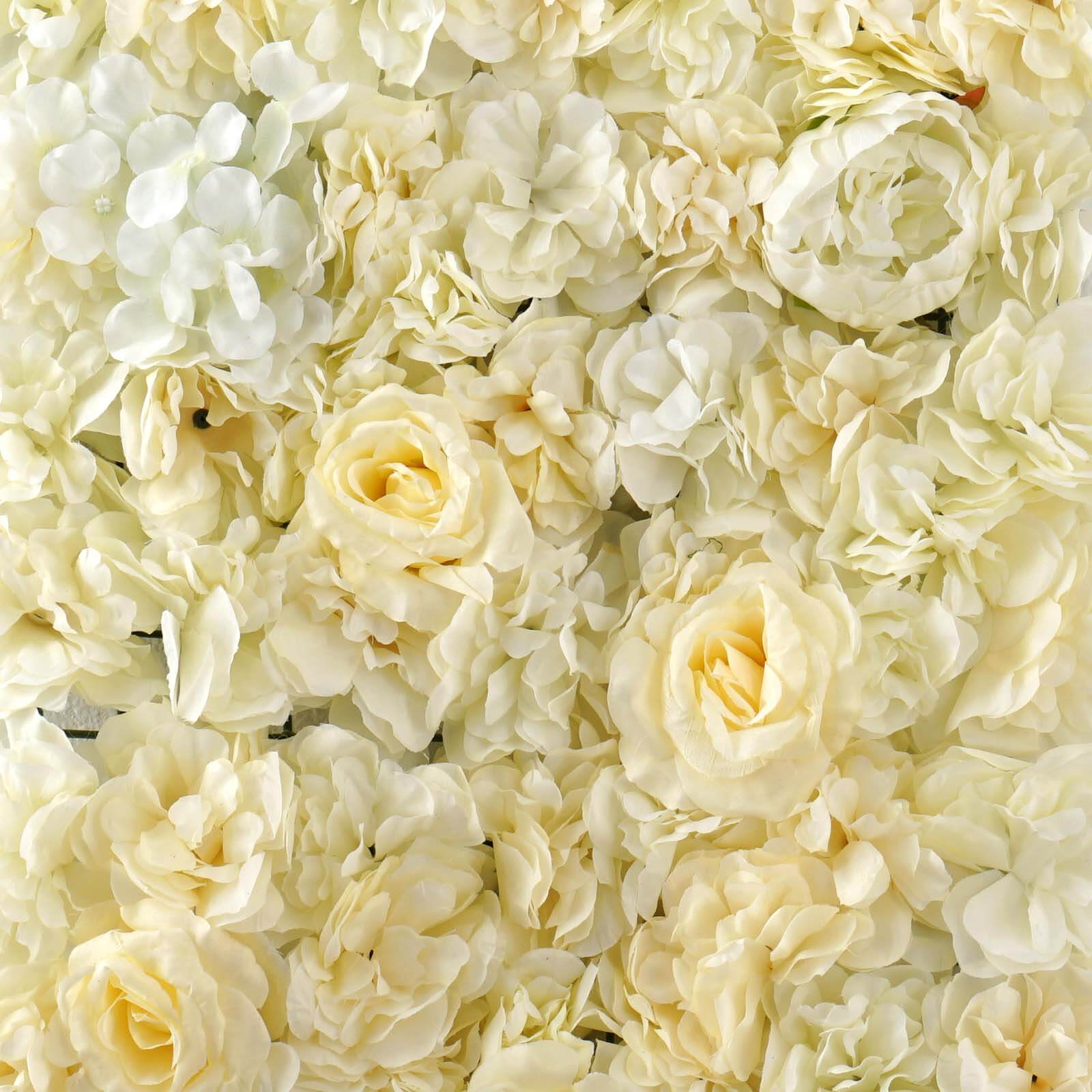 White/Champagne UV Protected Assorted Flower Wall Mat Backdrop 4 Artificial Panels 13 Sq ft. - Image 2