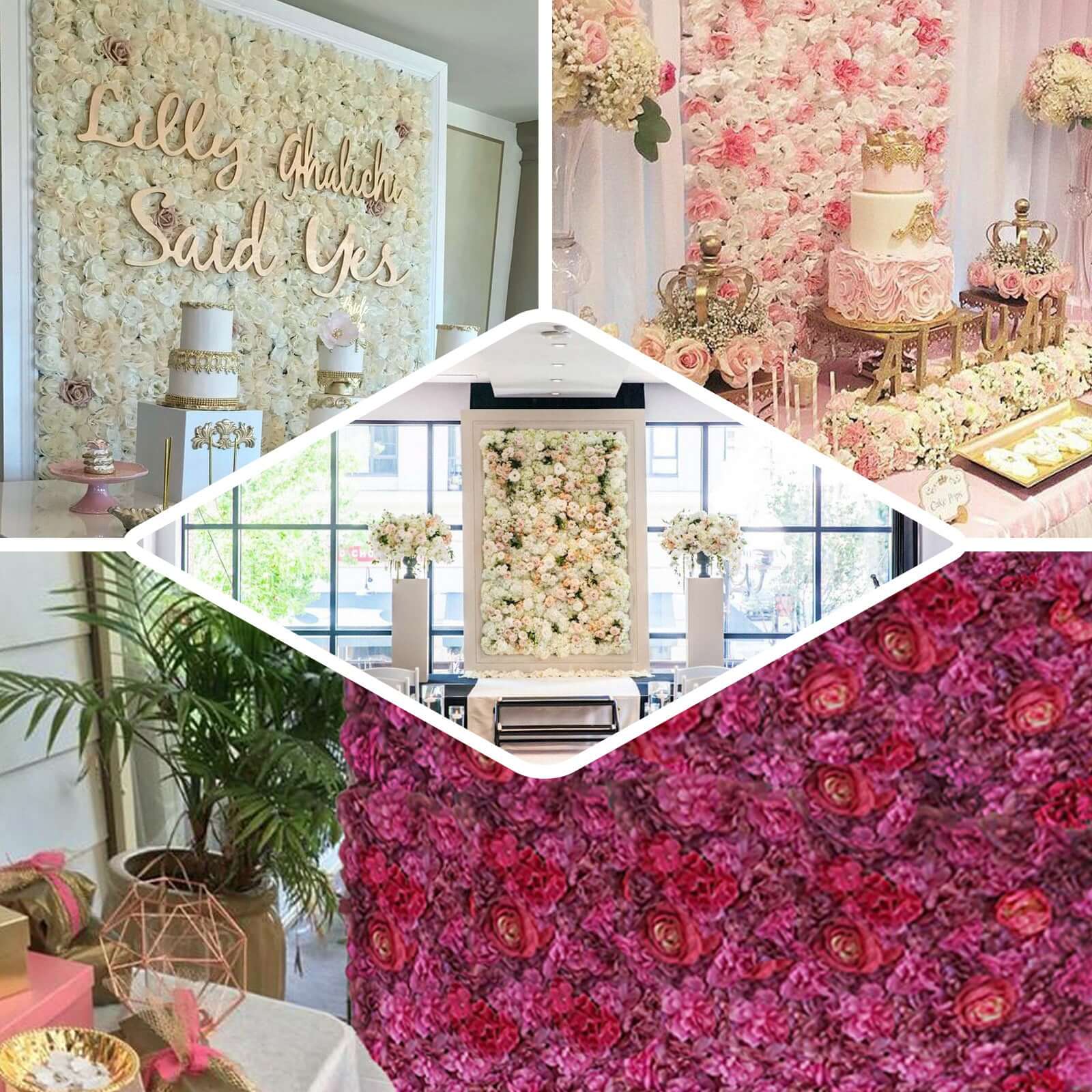 White/Champagne UV Protected Assorted Flower Wall Mat Backdrop 4 Artificial Panels 13 Sq ft. - Image 5