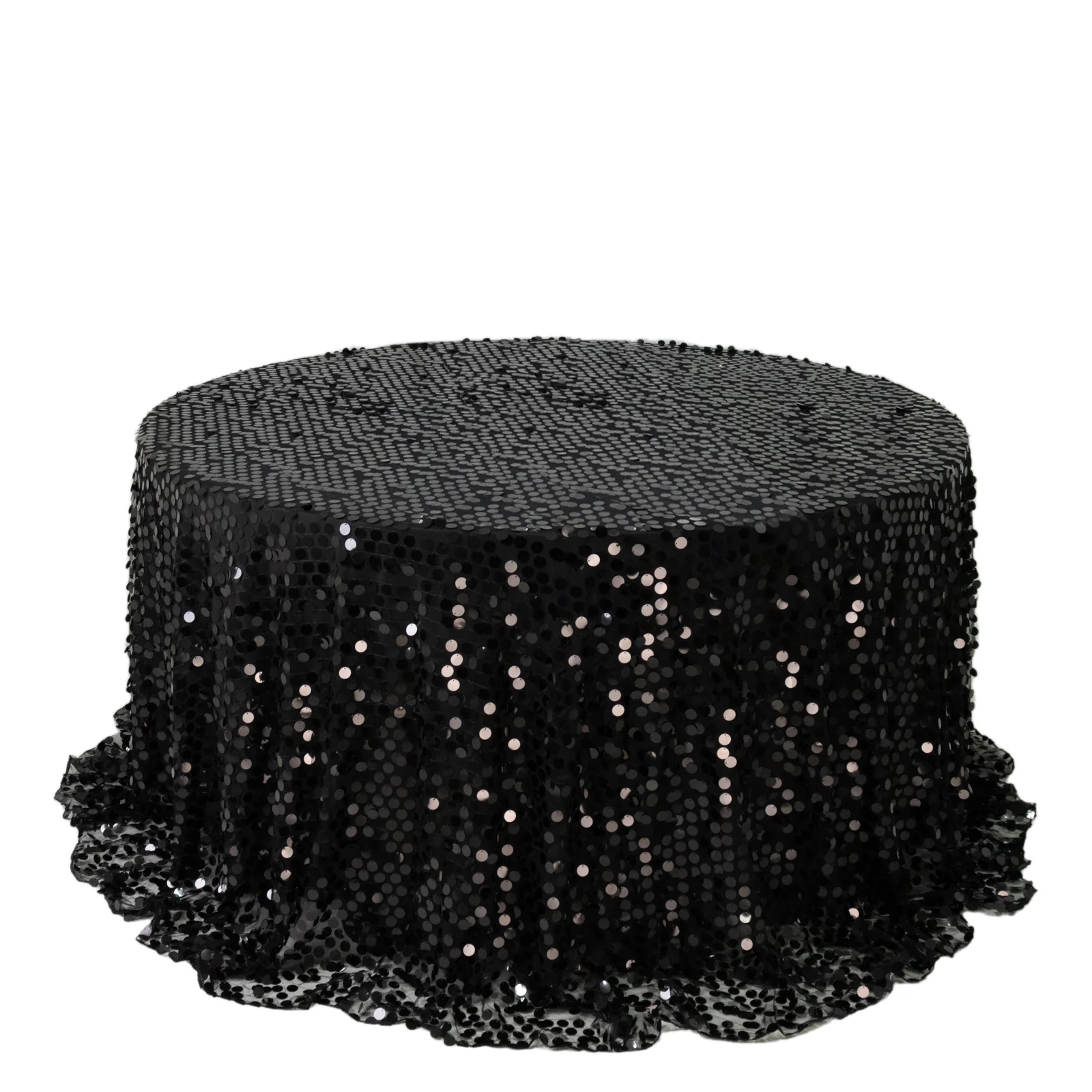 Sequin Round Tablecloth 132" Black - Big Payette Table Cover - Image 3