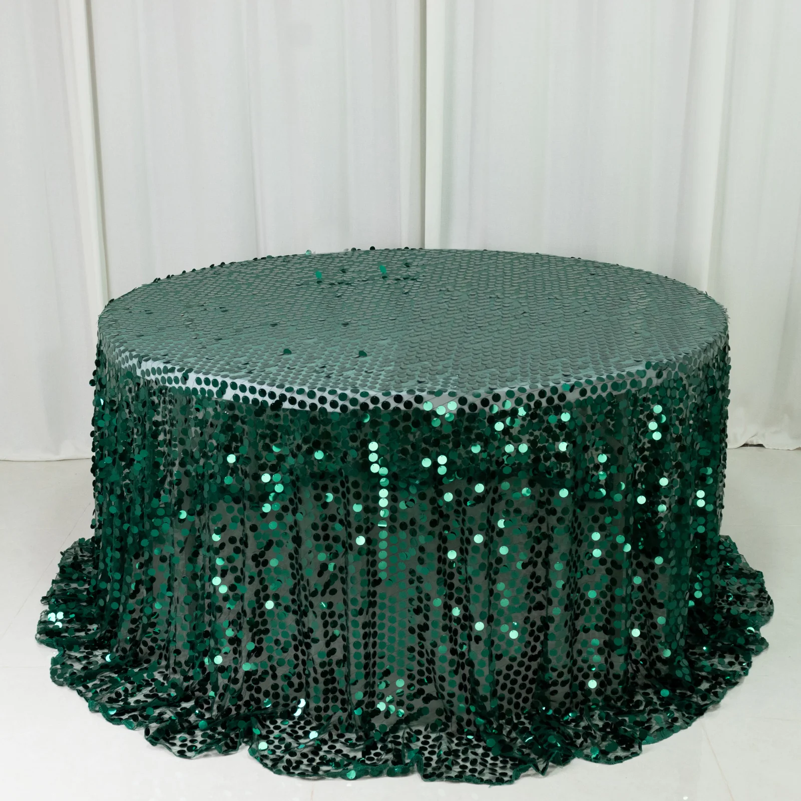 Sequin Round Tablecloth 132" Hunter Emerald Green - Big Payette Table Cover