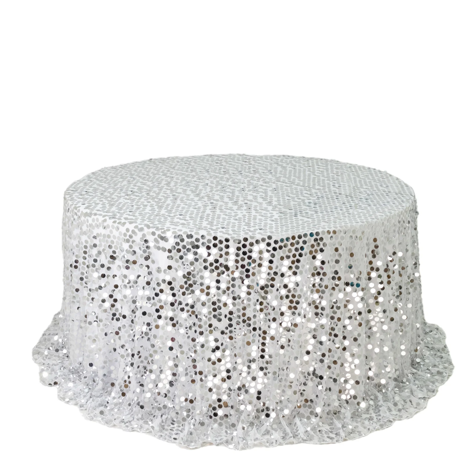 Sequin Round Tablecloth 132" Silver - Big Payette Table Cover - Image 3
