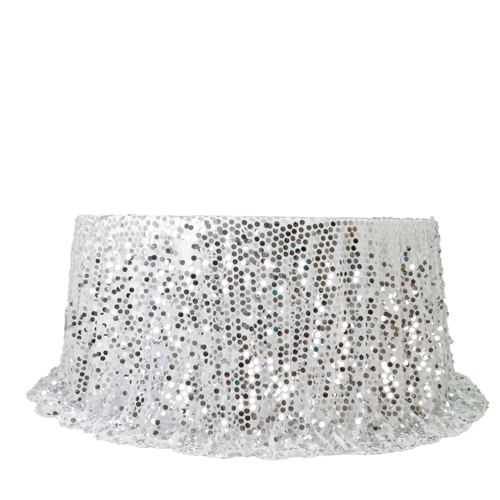 Sequin Round Tablecloth 132" Silver - Big Payette Table Cover - Image 8
