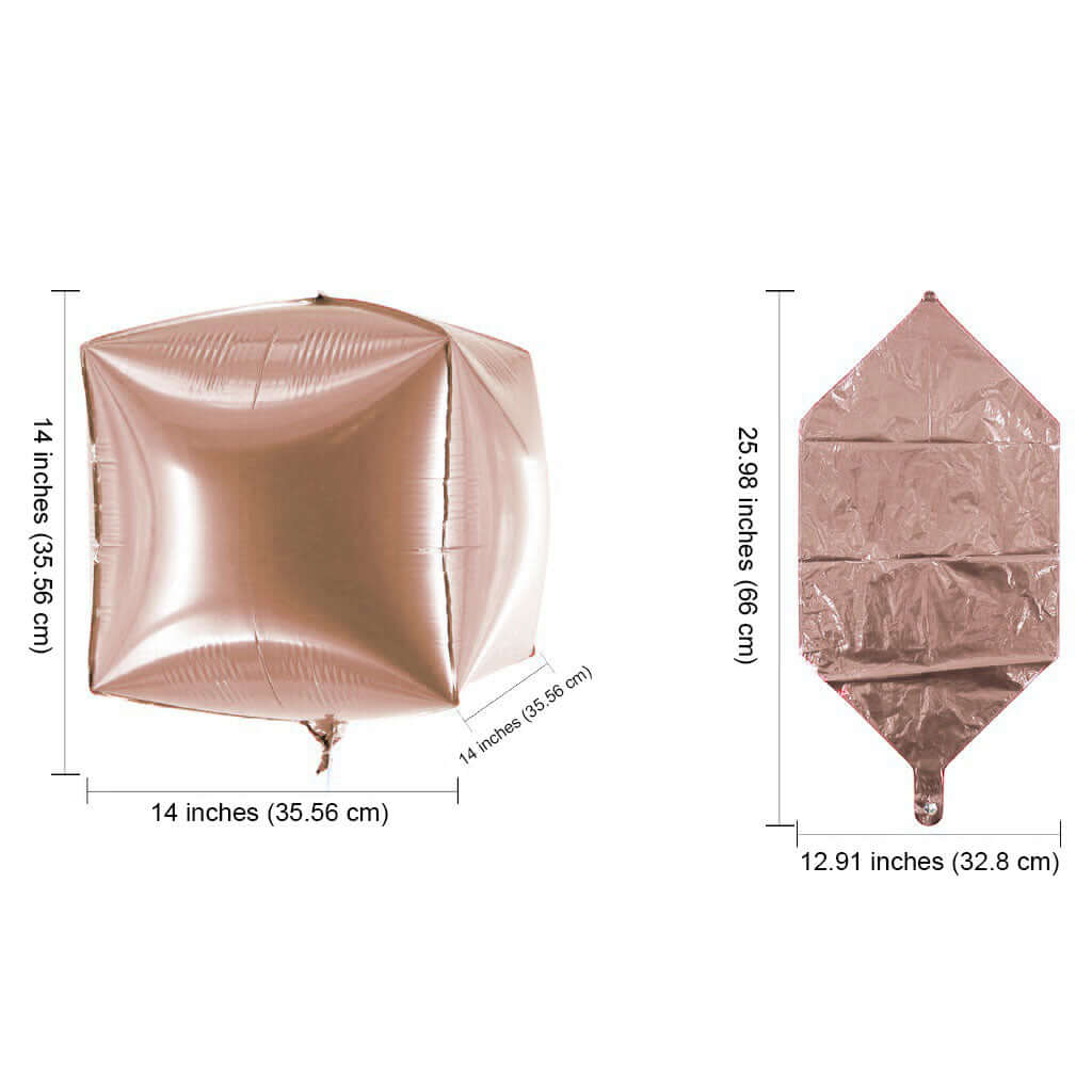 4D Rose Gold Cube Shaped Mylar Foil Helium Air Balloons 14" - Image 3