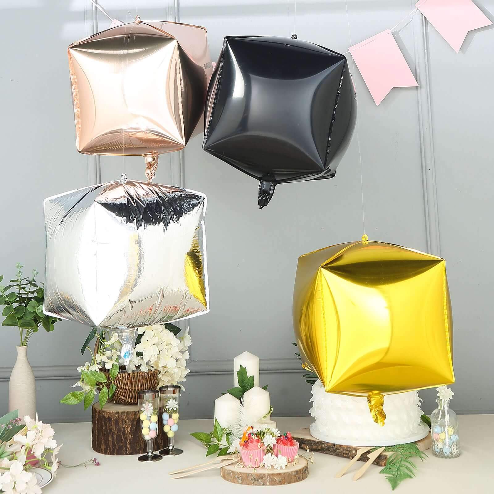 4D Rose Gold Cube Shaped Mylar Foil Helium Air Balloons 14" - Image 6