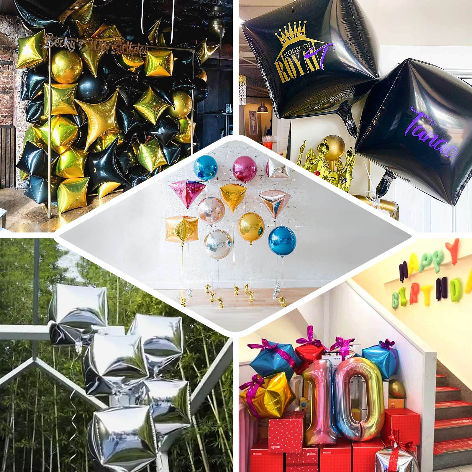 Gold Cube Mylar Balloons, 4D Square Foil Balloons 14" - Image 4