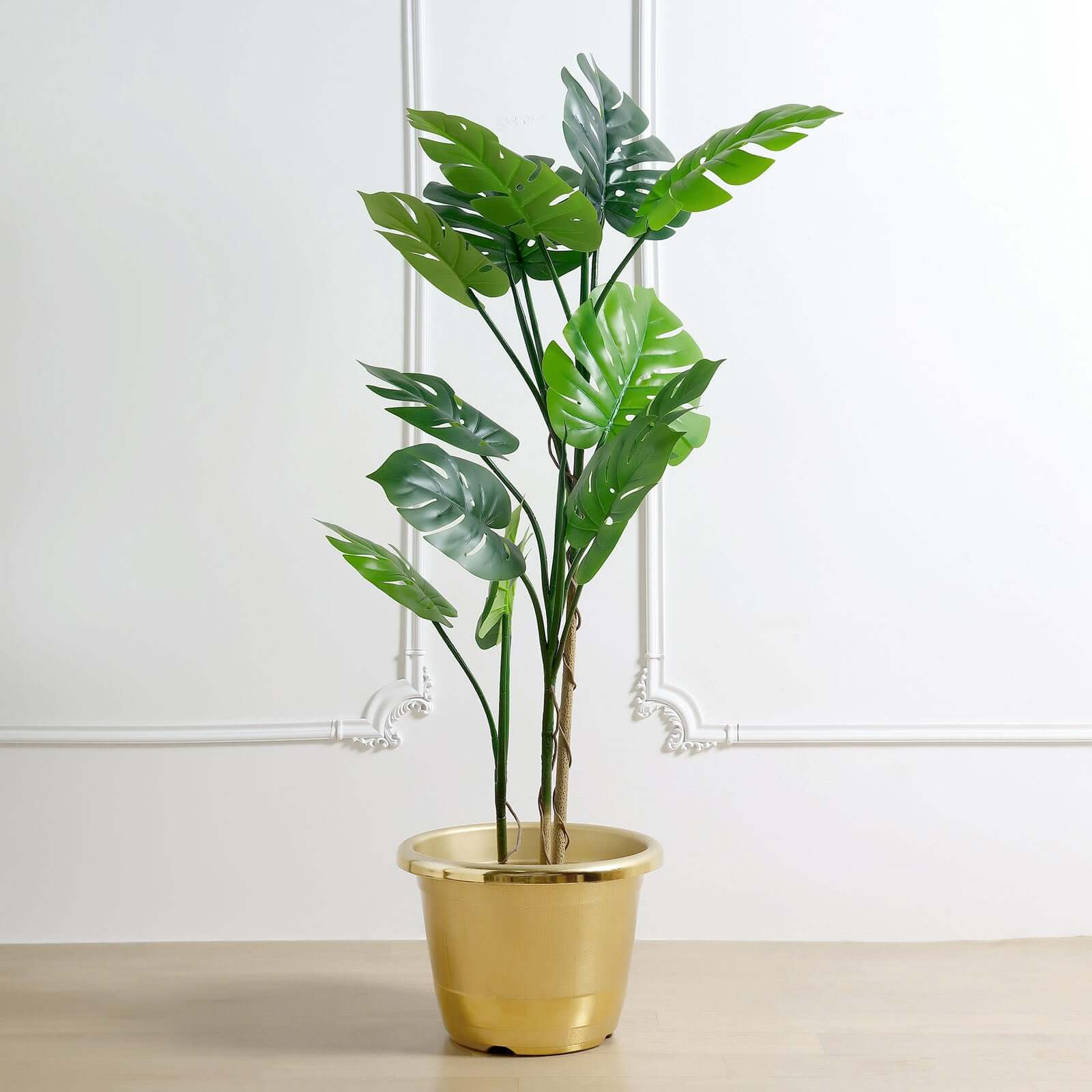 Gold Shiny Finished Rim Large Barrel Planter Pot, Indoor/Outdoor Decorative Flower Pot 14" - Image 10
