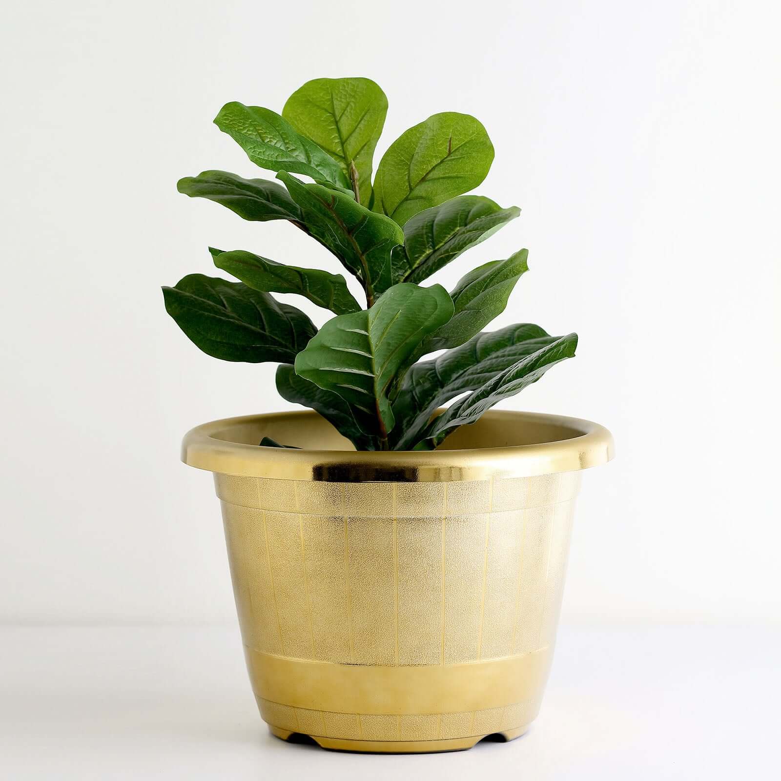 Gold Shiny Finished Rim Large Barrel Planter Pot, Indoor/Outdoor Decorative Flower Pot 14" - Image 12