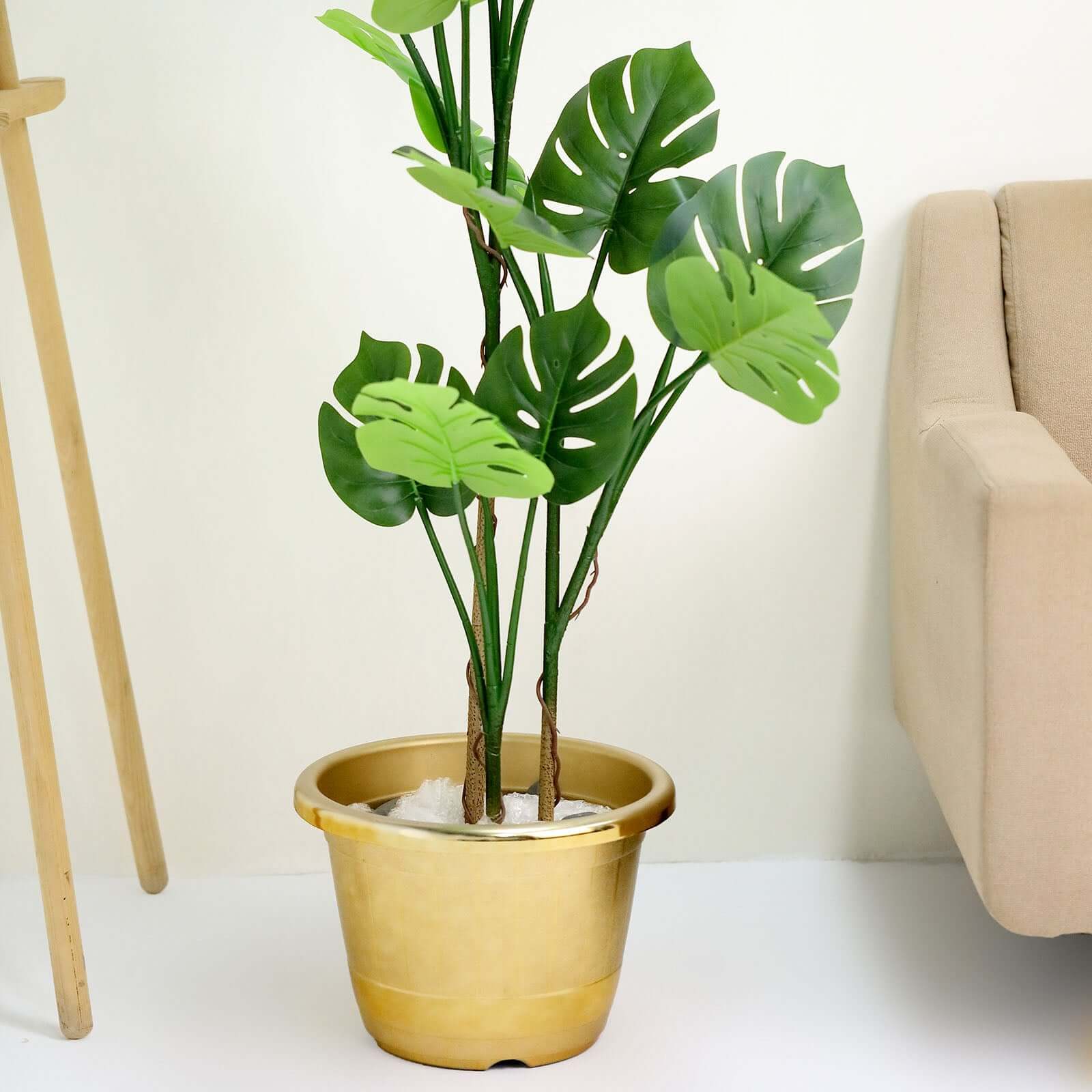 Gold Shiny Finished Rim Large Barrel Planter Pot, Indoor/Outdoor Decorative Flower Pot 14" - Image 13