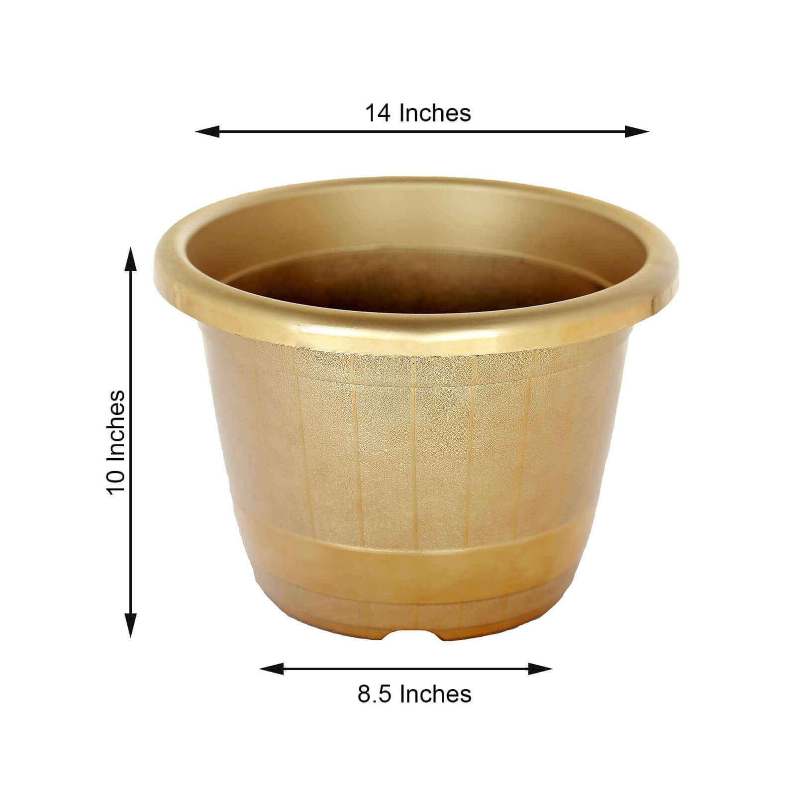 Gold Shiny Finished Rim Large Barrel Planter Pot, Indoor/Outdoor Decorative Flower Pot 14" - Image 3