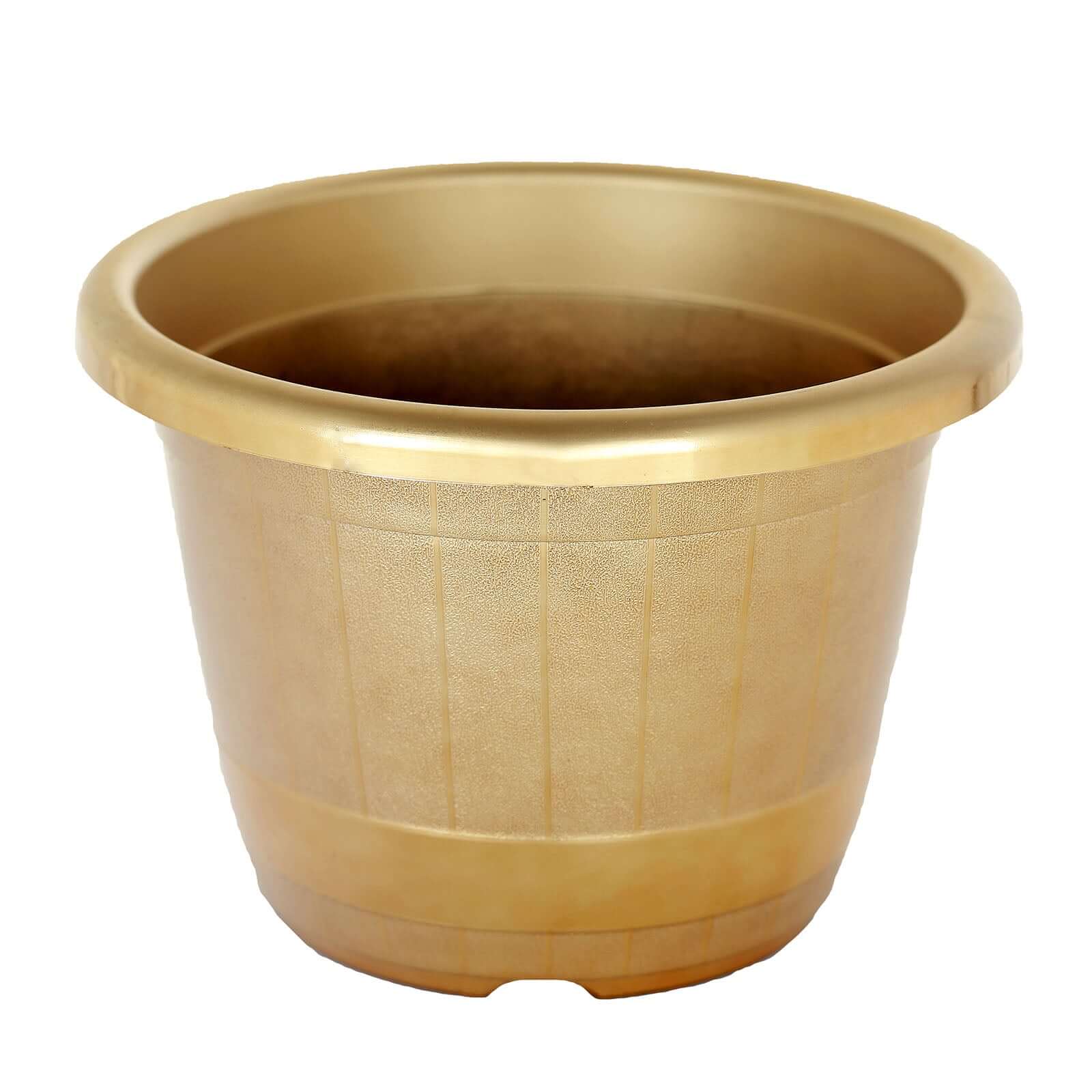 Gold Shiny Finished Rim Large Barrel Planter Pot, Indoor/Outdoor Decorative Flower Pot 14" - Image 7