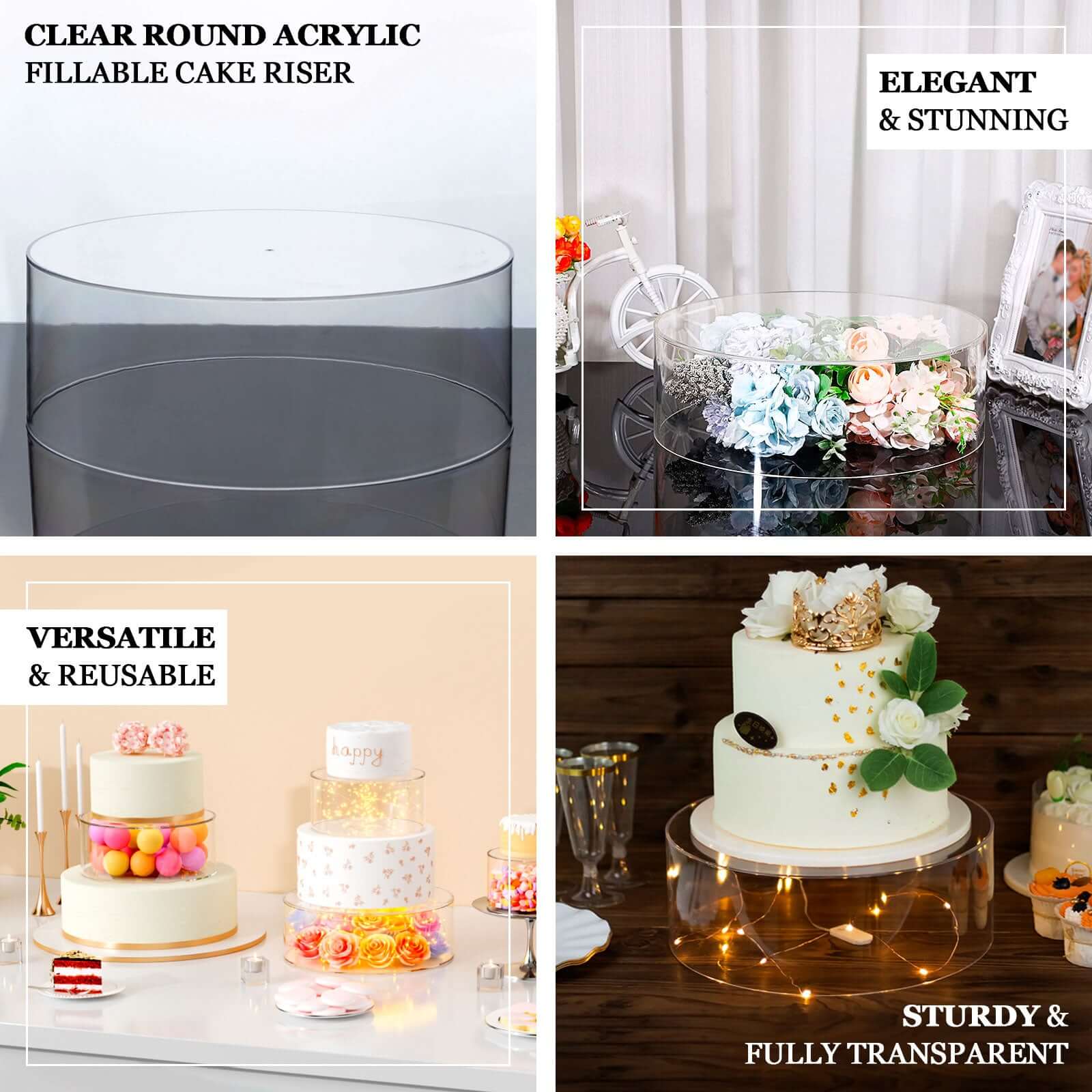 Acrylic Cake Stand 14" Round Display Box Mirror Finish Silver - Fillable Pedestal Riser with Hollow Bottom - Image 4