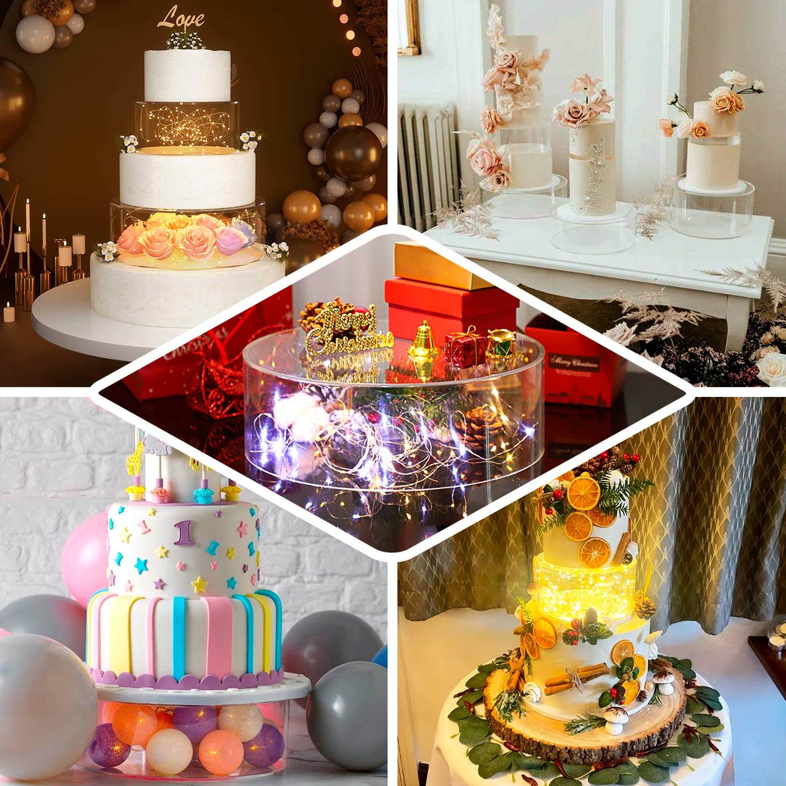 Acrylic Cake Stand 14" Round Display Box Mirror Finish Silver - Fillable Pedestal Riser with Hollow Bottom - Image 5