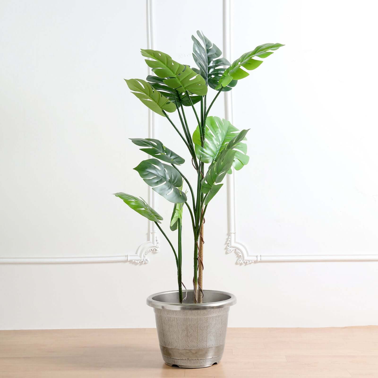 Silver Chrome Finished Rim Large Barrel Planter Pot, Indoor/Outdoor Decorative Flower Pot 14" - Image 11