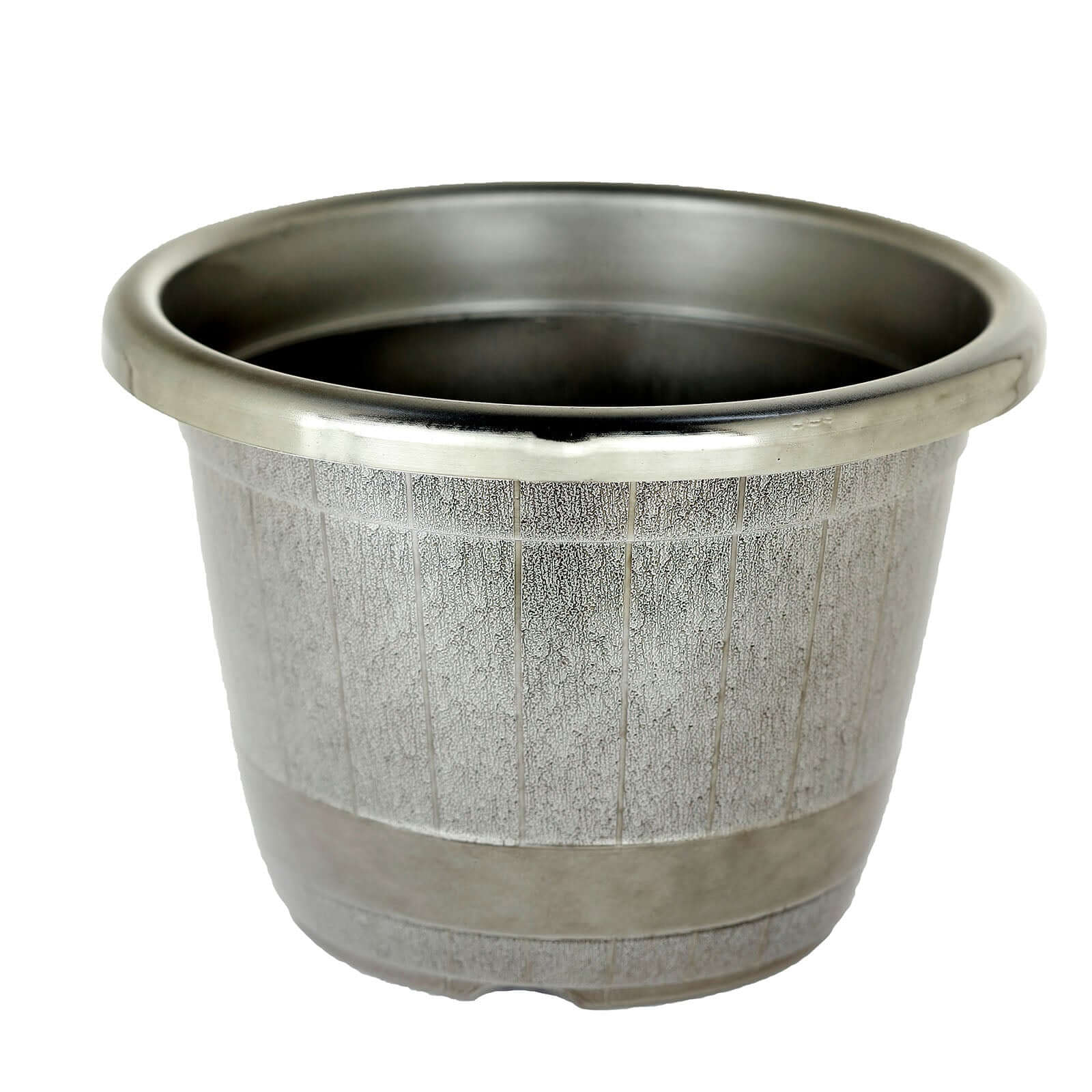 Silver Chrome Finished Rim Large Barrel Planter Pot, Indoor/Outdoor Decorative Flower Pot 14" - Image 15