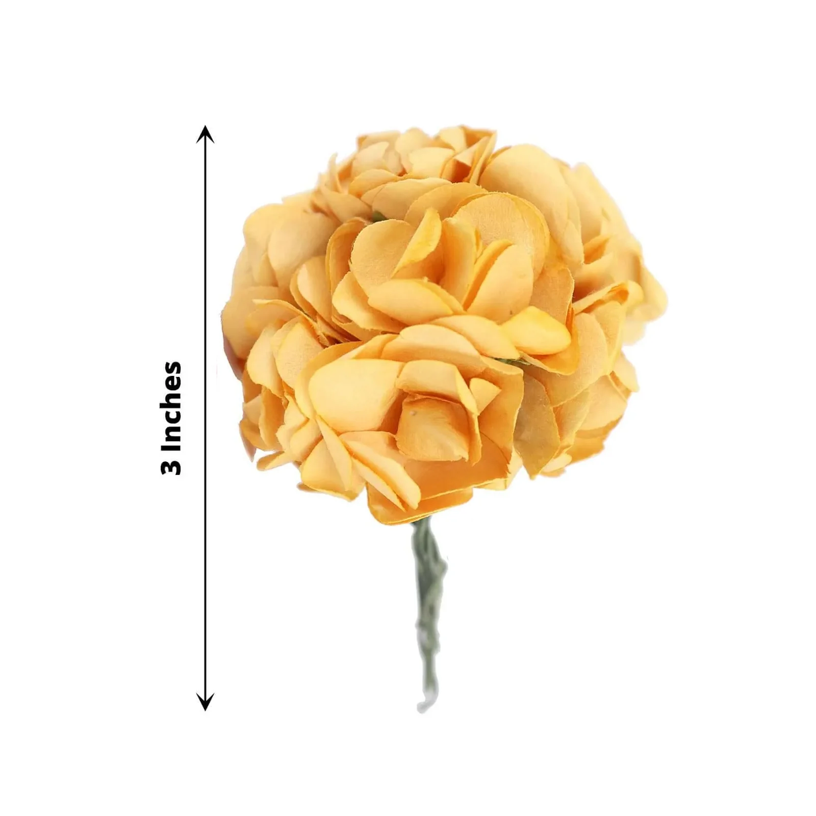144 Gold Paper Mini Craft Flower Roses, DIY Flower Bushes With Wire Stems - Image 3