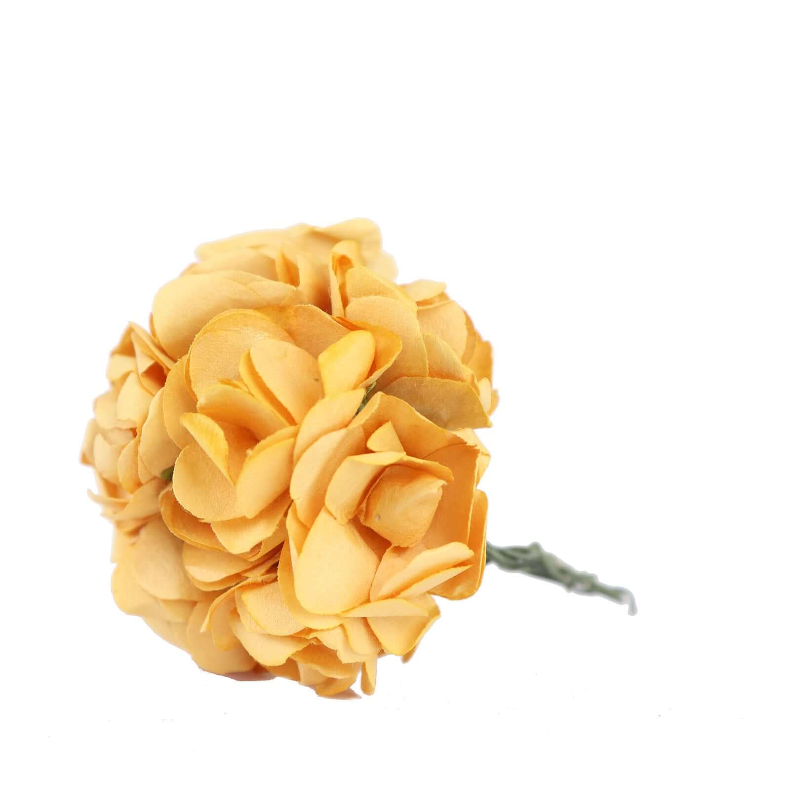 144 Gold Paper Mini Craft Flower Roses, DIY Flower Bushes With Wire Stems - Image 6