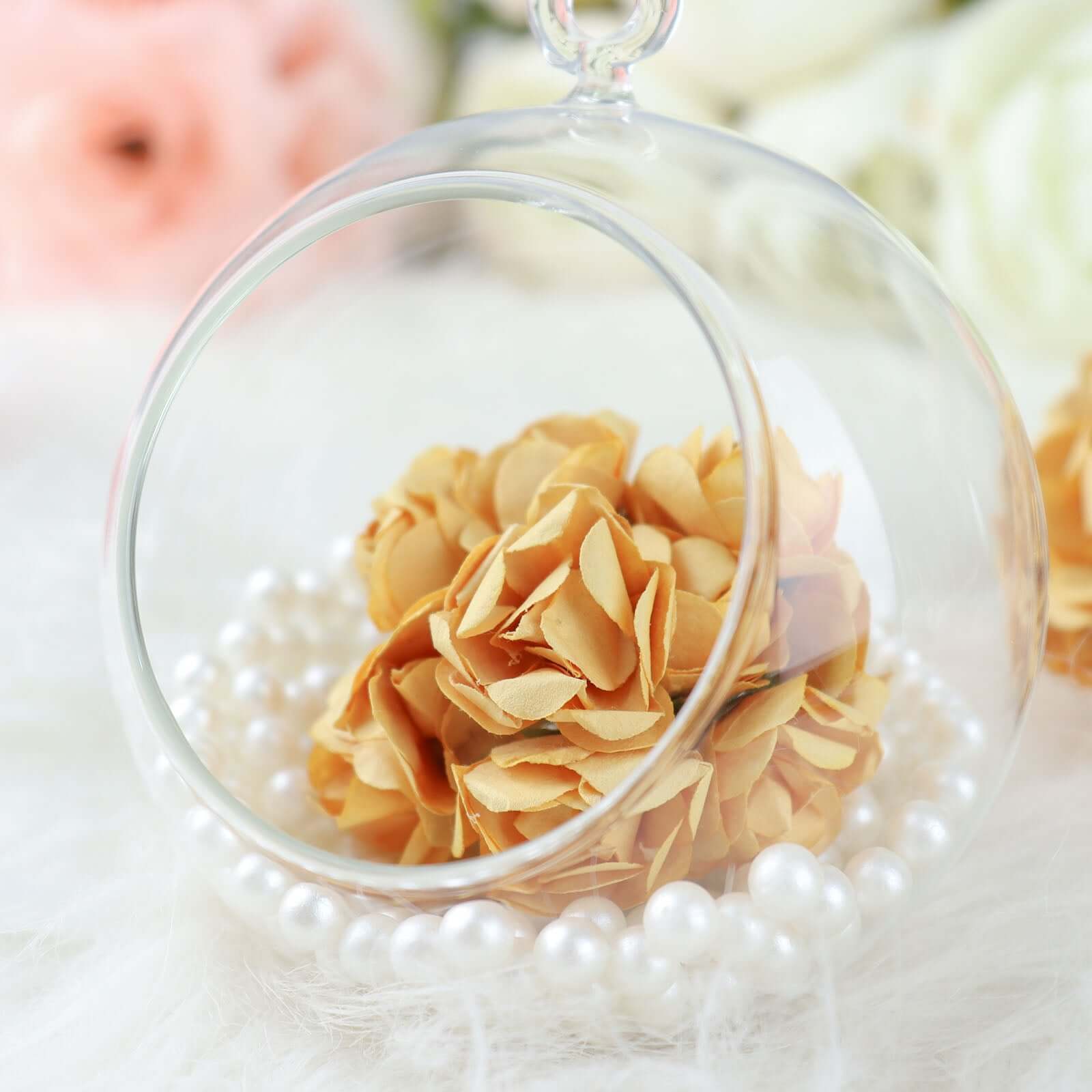 144 Gold Paper Mini Craft Flower Roses, DIY Flower Bushes With Wire Stems - Image 7