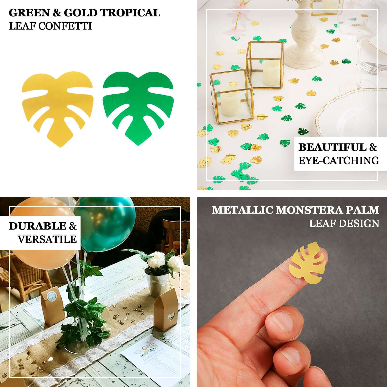 15G Bag Metallic Green and Gold Tropical Palm Leaf Table Confetti, Shiny Monstera Leaves Party Scatters - Vibrant and Eye-Catching Design - Image 4