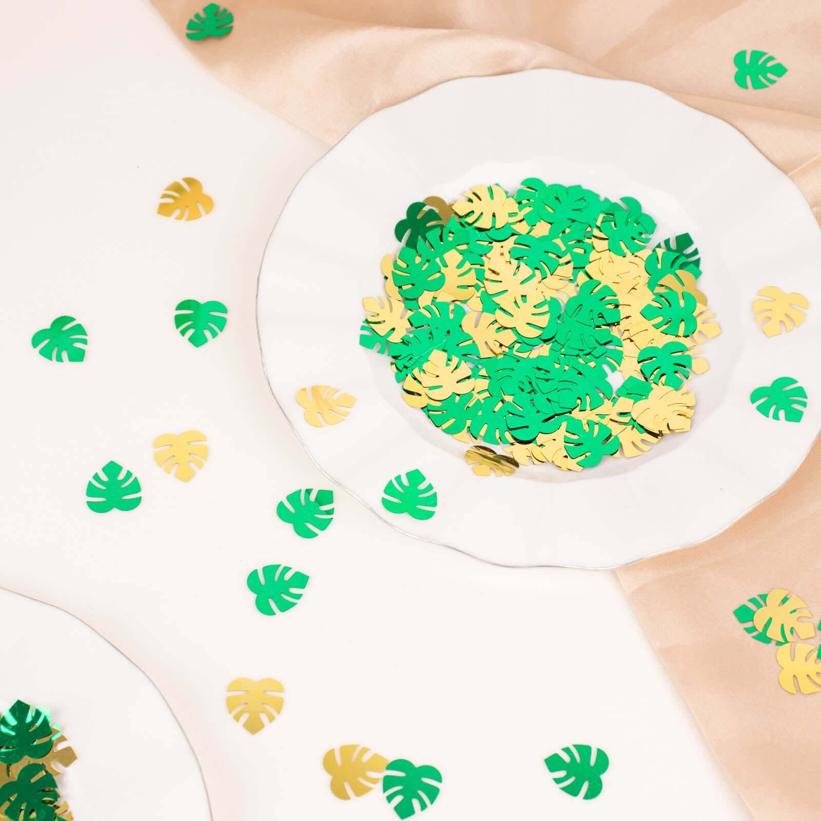 15G Bag Metallic Green and Gold Tropical Palm Leaf Table Confetti, Shiny Monstera Leaves Party Scatters - Vibrant and Eye-Catching Design - Image 9