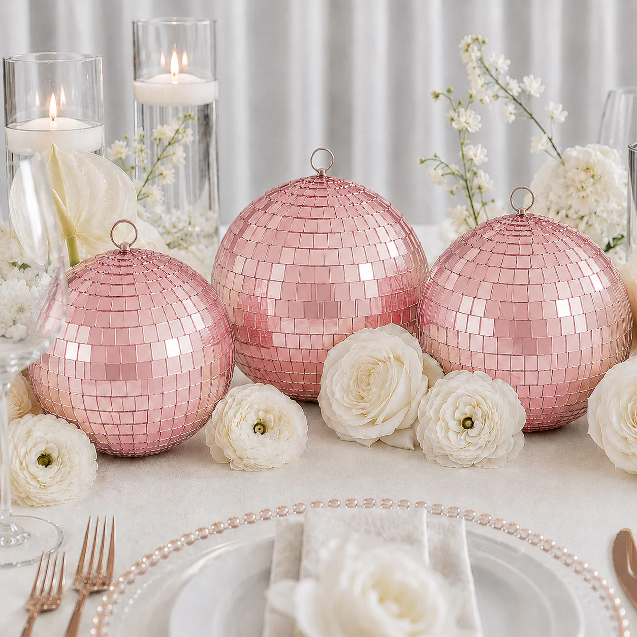 Large Rose Gold Foam Disco Mirror Ball With Hanging Swivel Ring, Holiday Party Decor 16" - Image 5