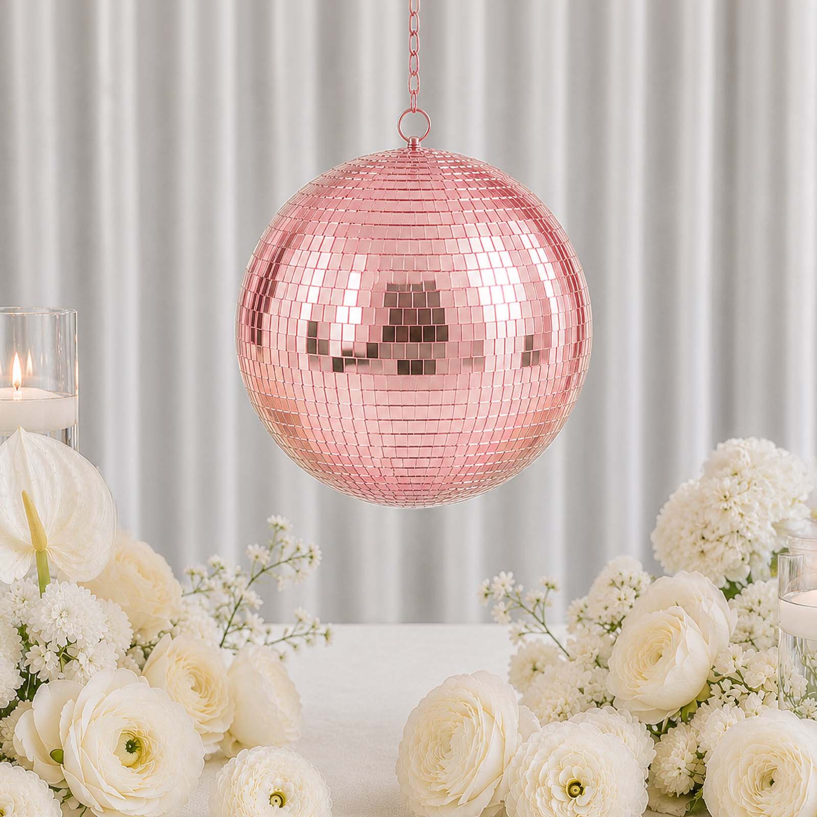 Large Rose Gold Foam Disco Mirror Ball With Hanging Swivel Ring, Holiday Party Decor 16" - Image 8