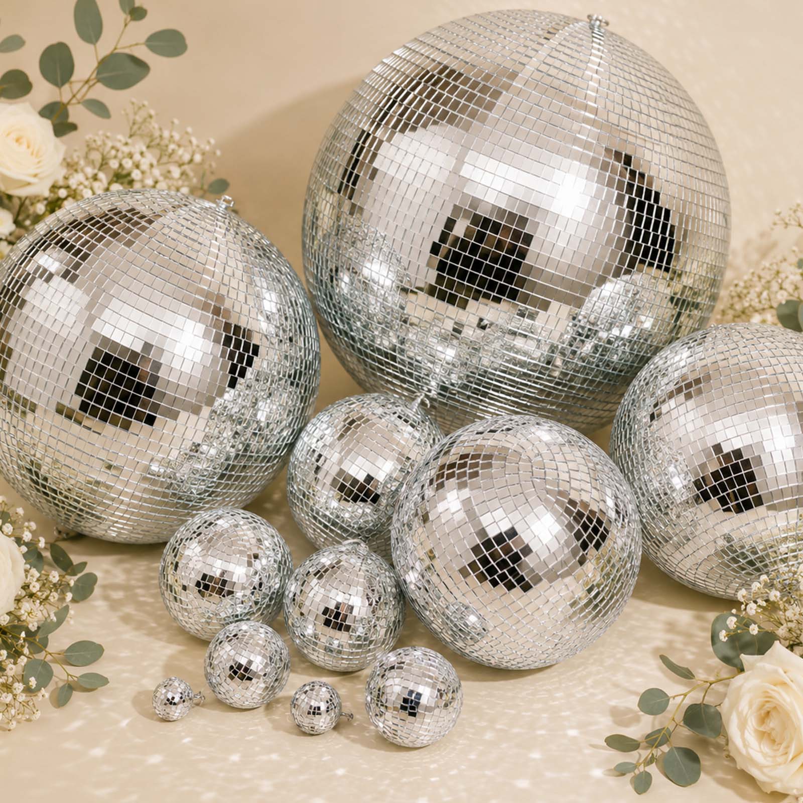 Large Silver Foam Disco Mirror Ball With Hanging Swivel Ring, Holiday Party Decor 16" - Image 7