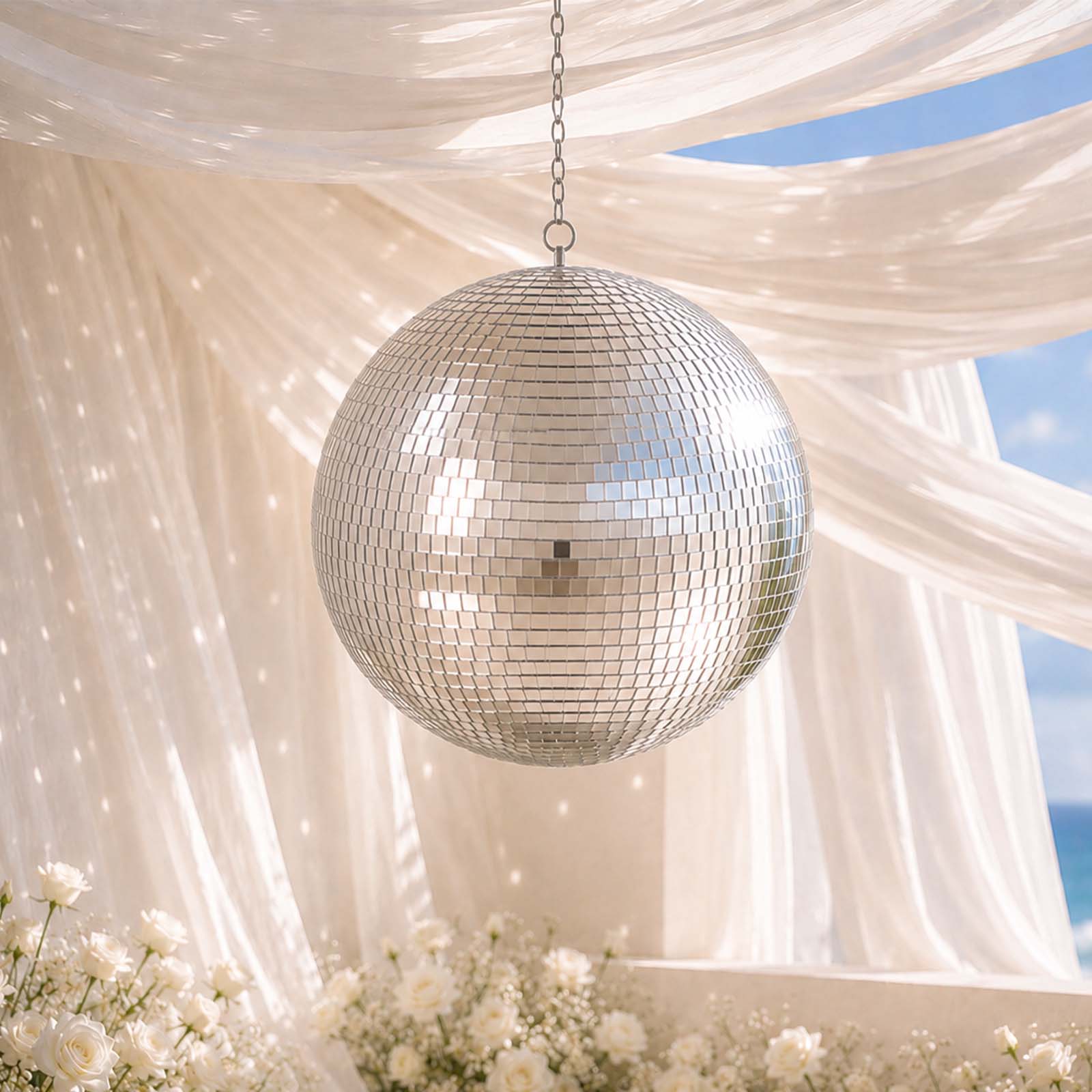 Large Silver Foam Disco Mirror Ball With Hanging Swivel Ring, Holiday Party Decor 16" - Image 8